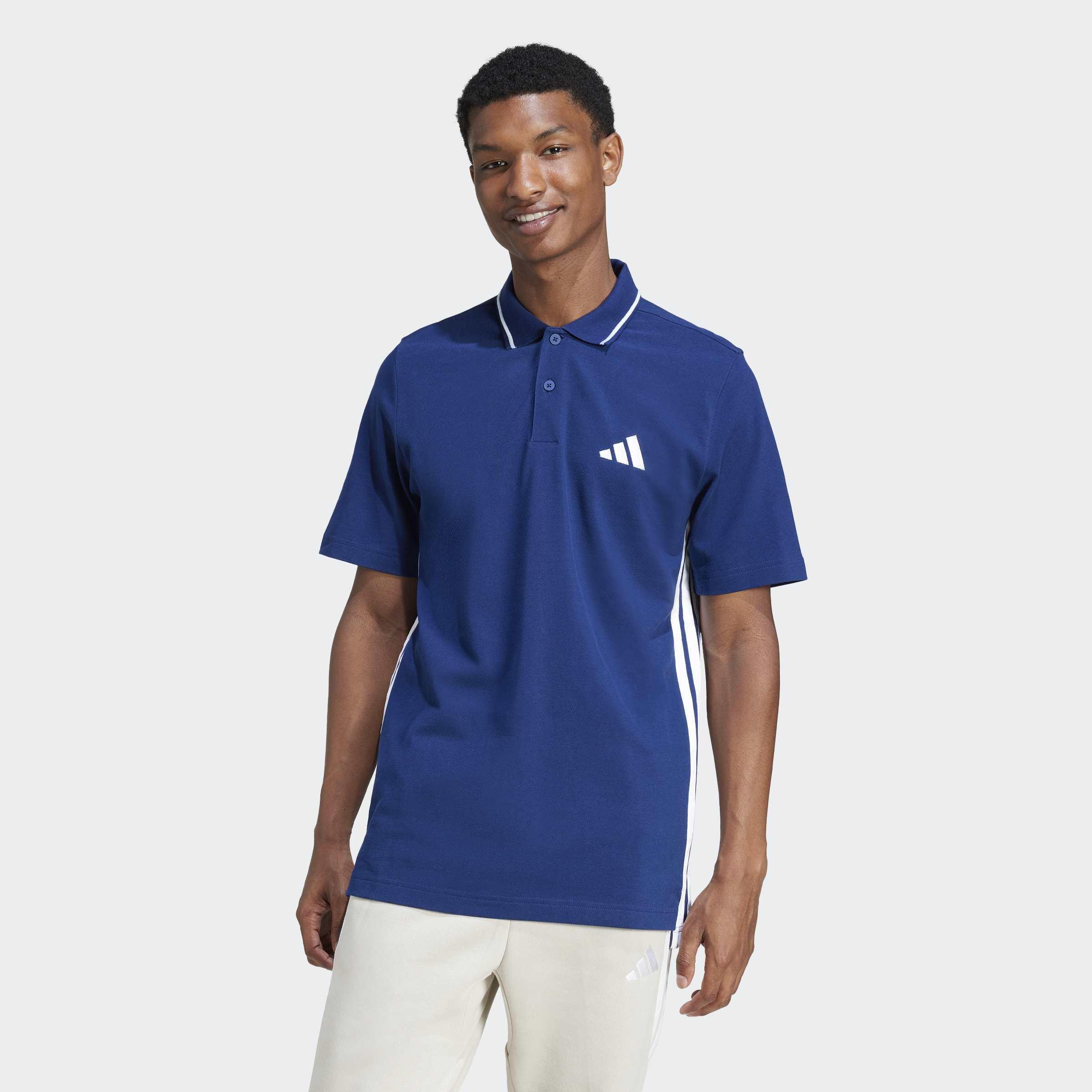 Essentials 3-Stripes Pique Polo Shirt, Blue, A701_ONE, large image number 4