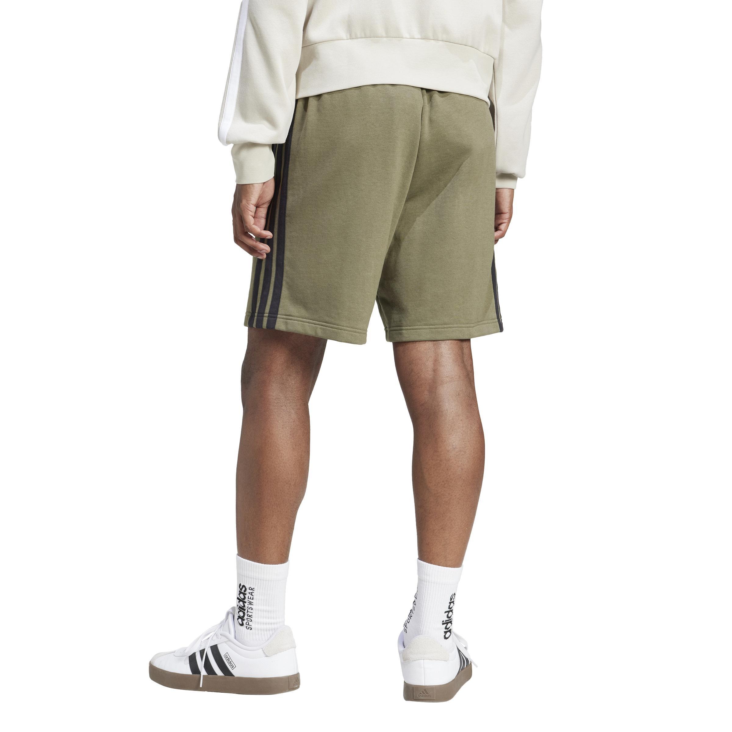 Essential 3-Stripes French Terry Shorts, Green, A701_ONE, large image number 2
