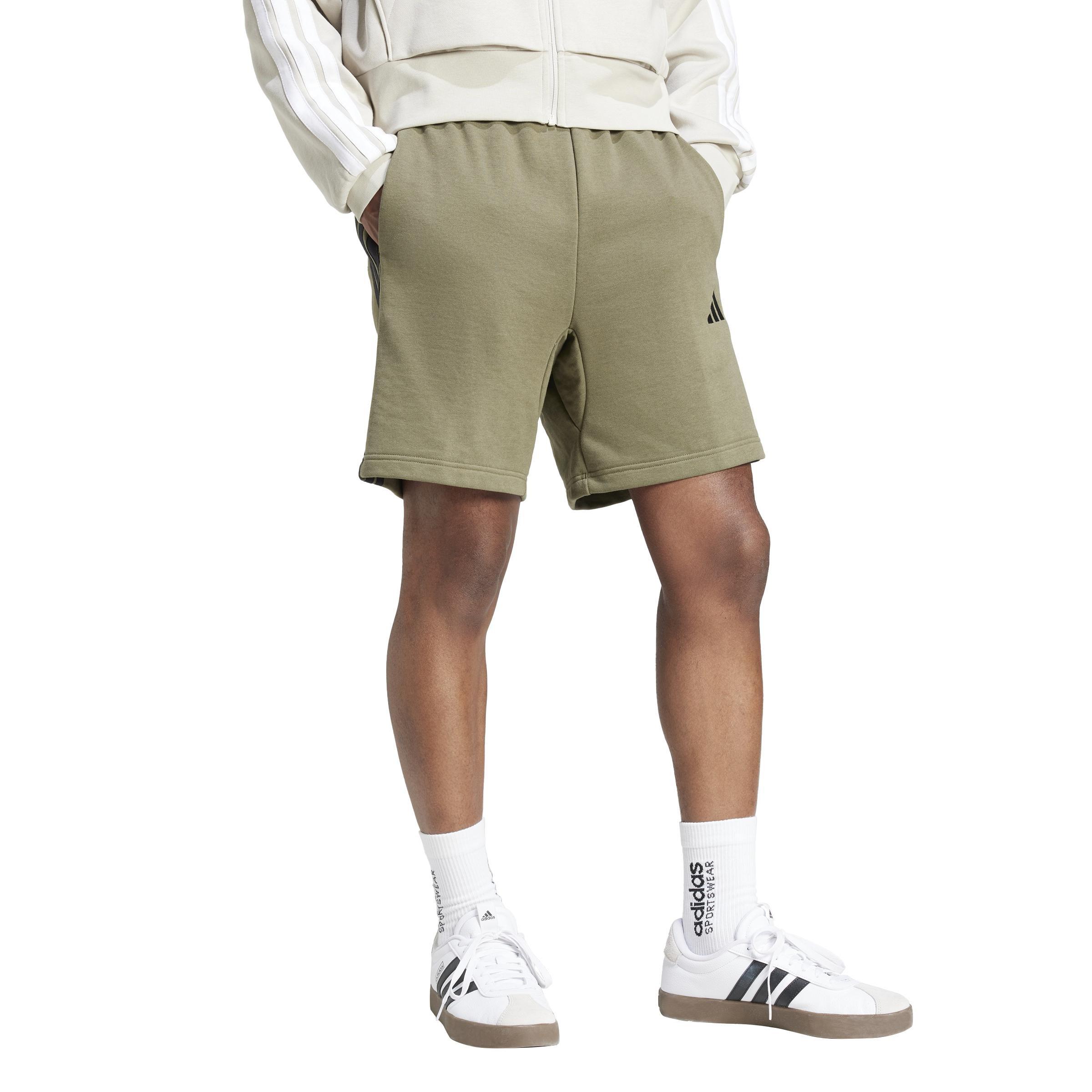 Essential 3-Stripes French Terry Shorts, Green, A701_ONE, large image number 5