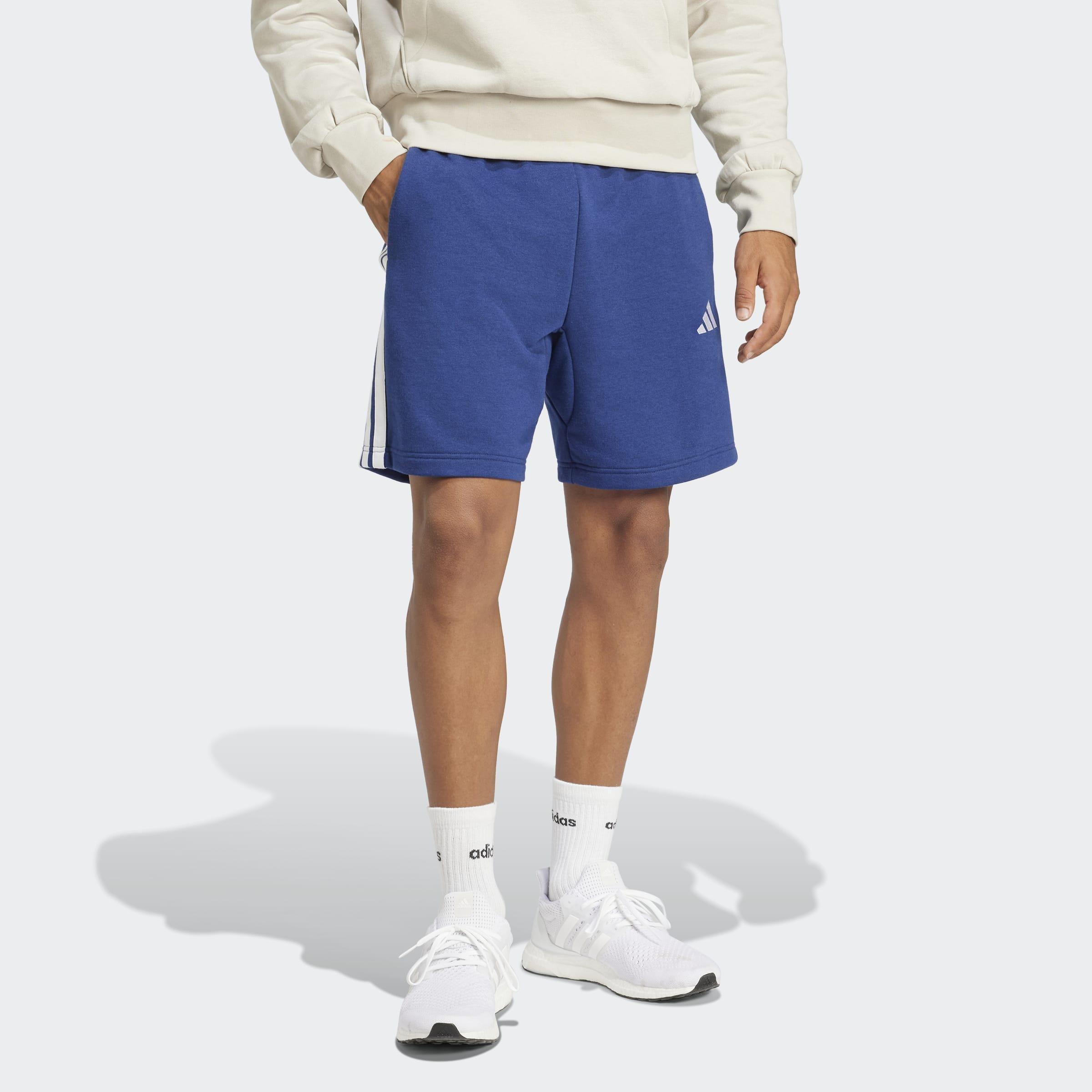 Essential 3-Stripes French Terry Shorts, Blue, A701_ONE, large image number 4