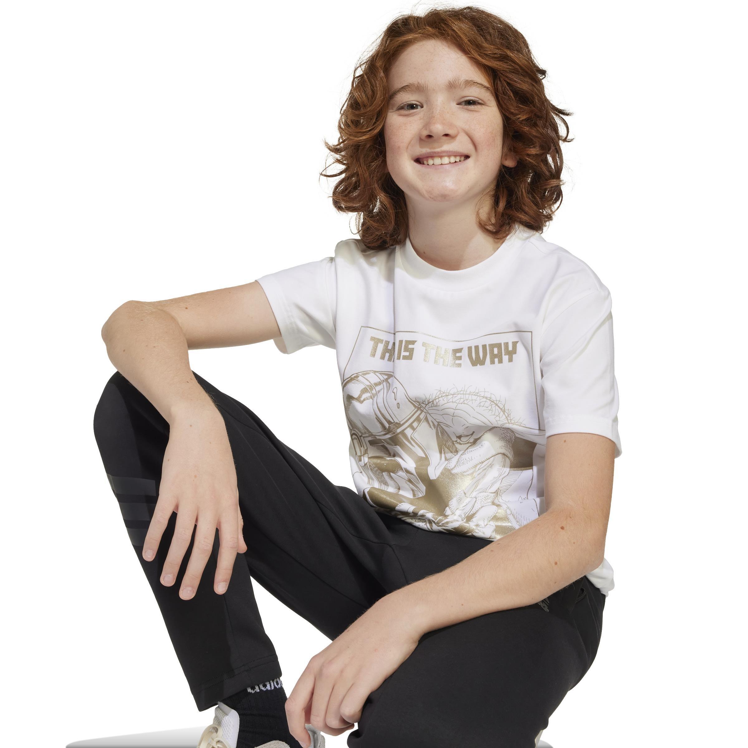 Unisex Kids adidas x Star Wars The Mandalorian Graphic T-Shirt, White, , large image number 5