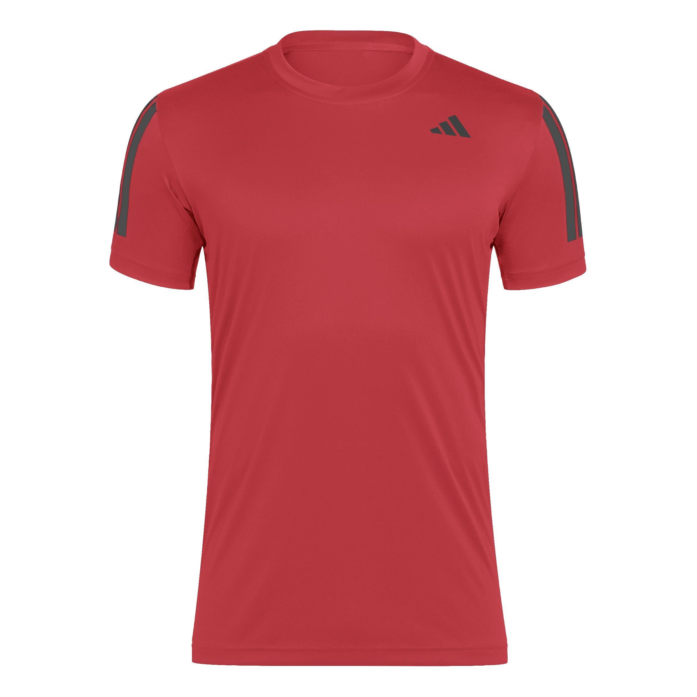 Club Tennis Climacool 3-Stripes T-Shirt, Red, A701_ONE, large image number 0