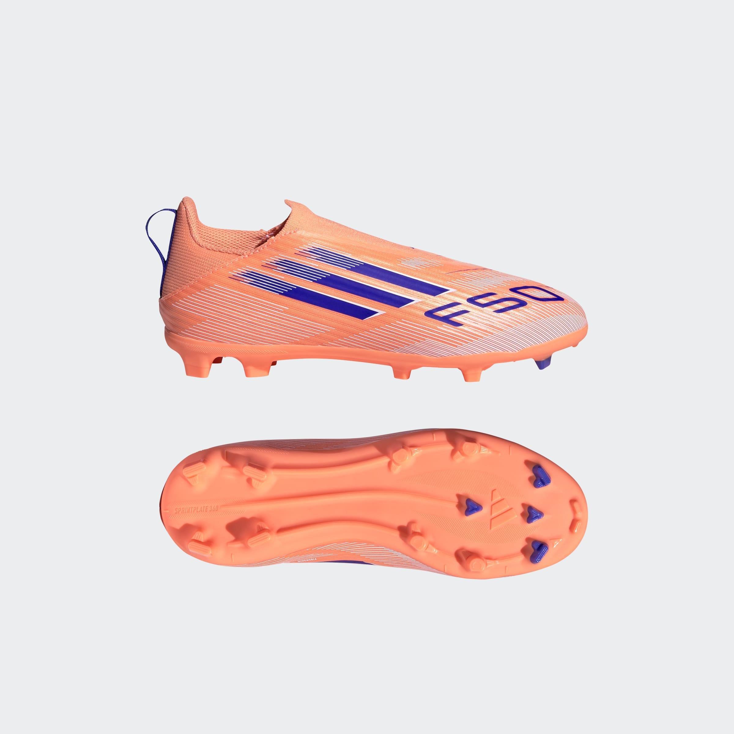 Kids Unisex F50 League Laceless Firm/Multi-Ground Boots, Orange, A701_ONE, large image number 7