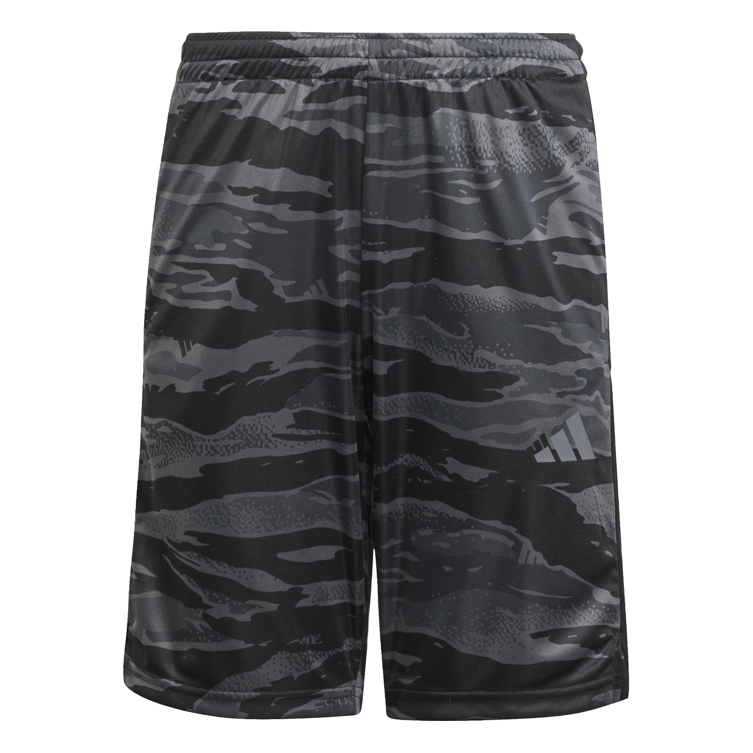 Unisex Kids Train Essentials Camo Print Shorts, Black, A701_ONE, large image number 0