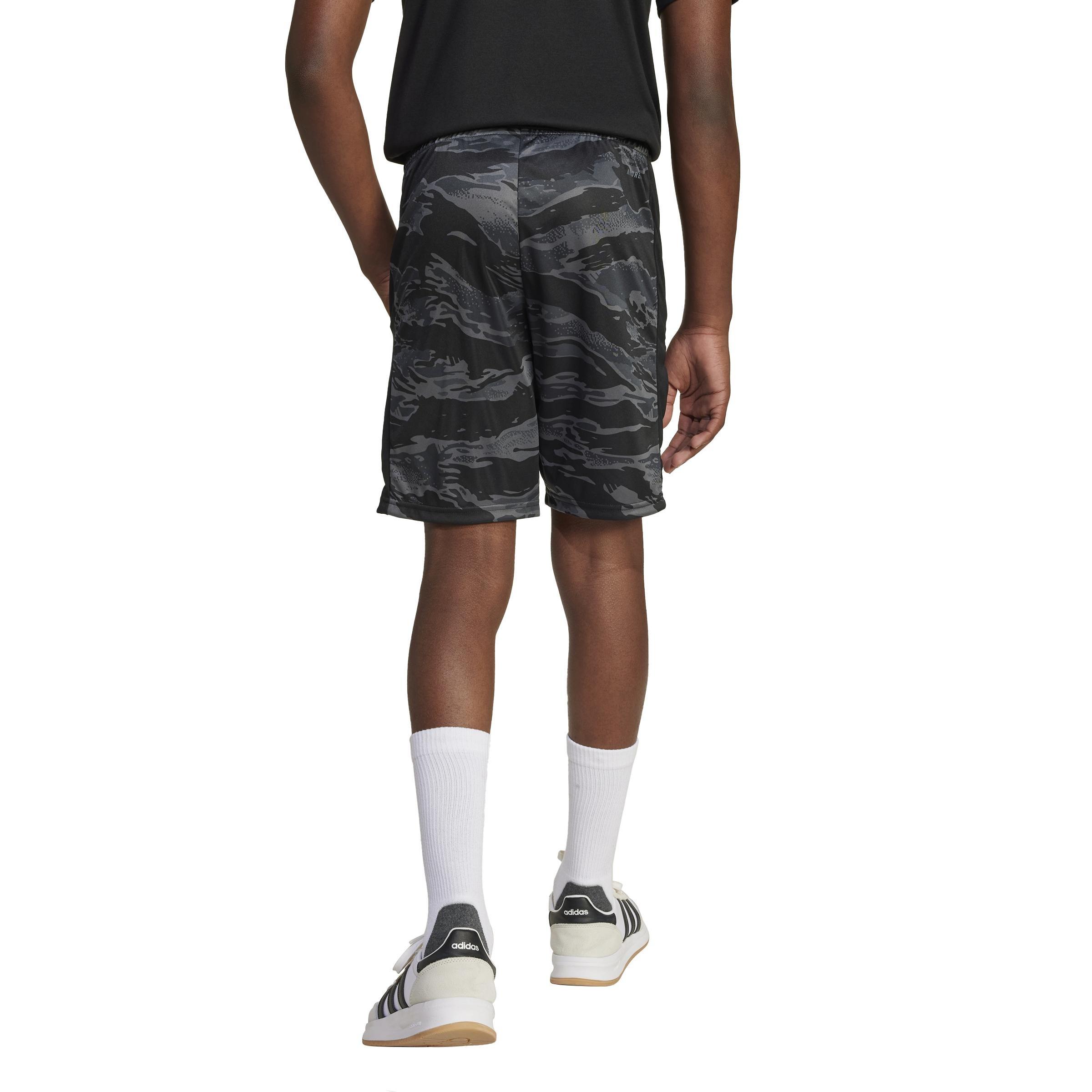 Unisex Kids Train Essentials Camo Print Shorts, Black, A701_ONE, large image number 3