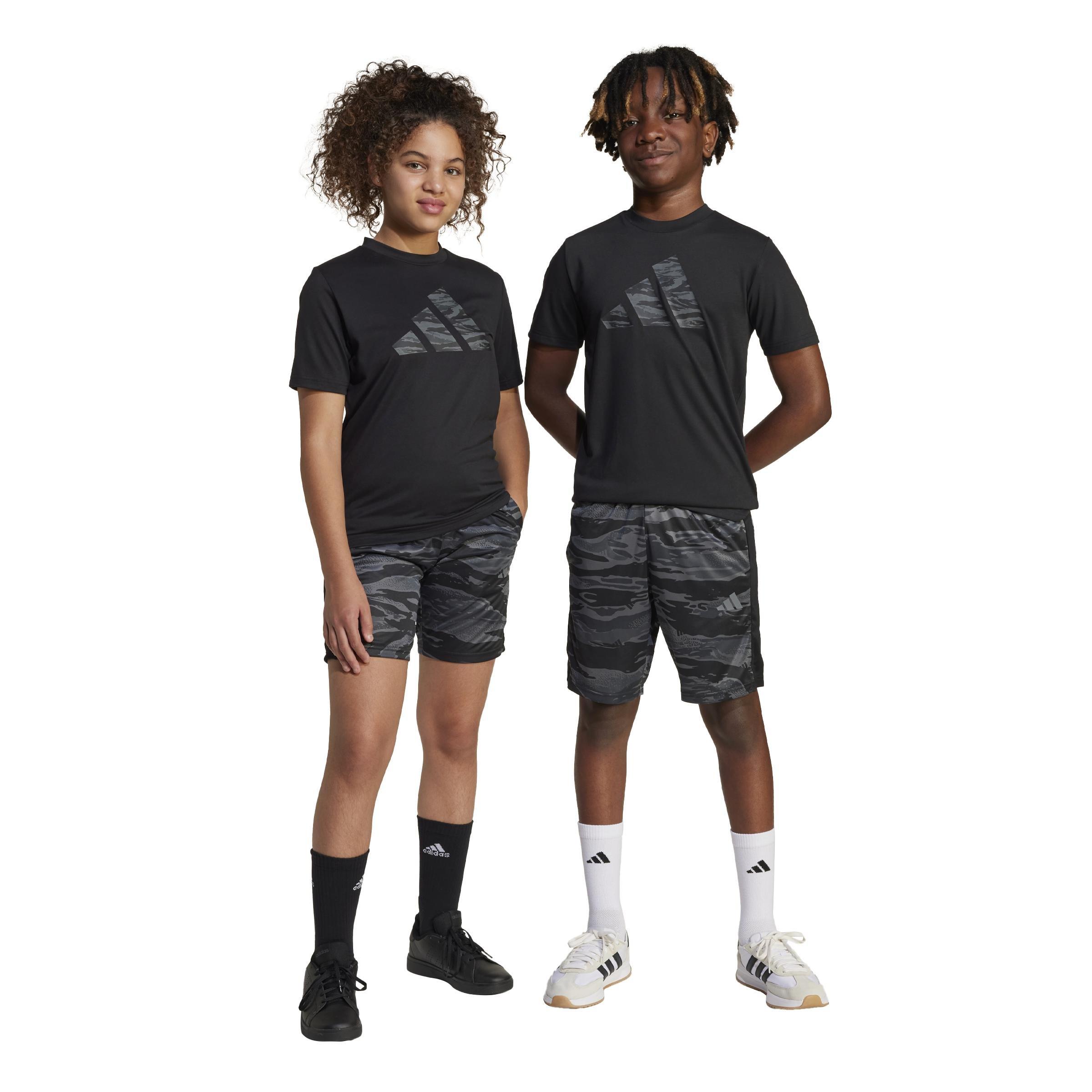 Unisex Kids Train Essentials Camo Print Shorts, Black, A701_ONE, large image number 7