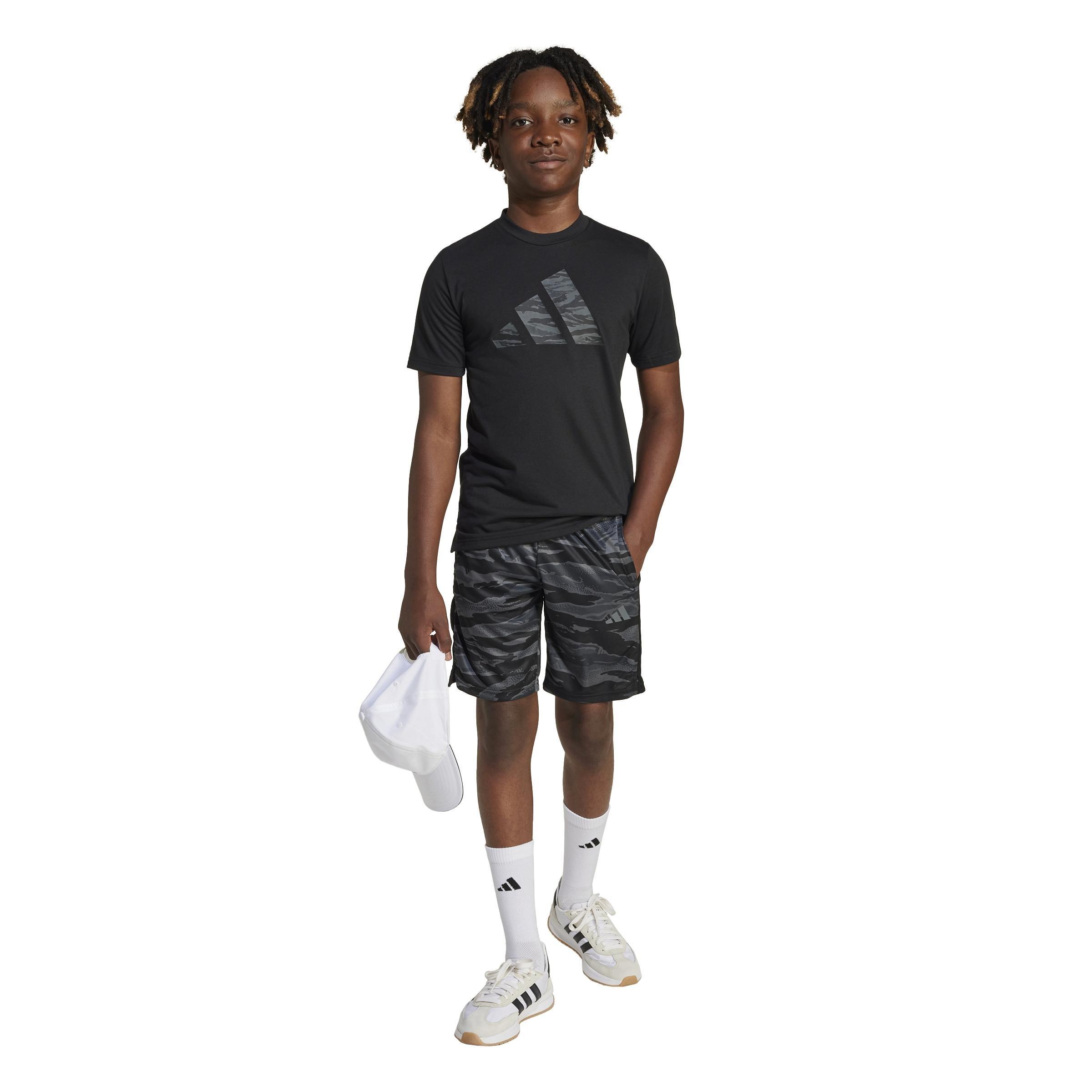 Unisex Kids Train Essentials Camo Print Shorts, Black, A701_ONE, large image number 8