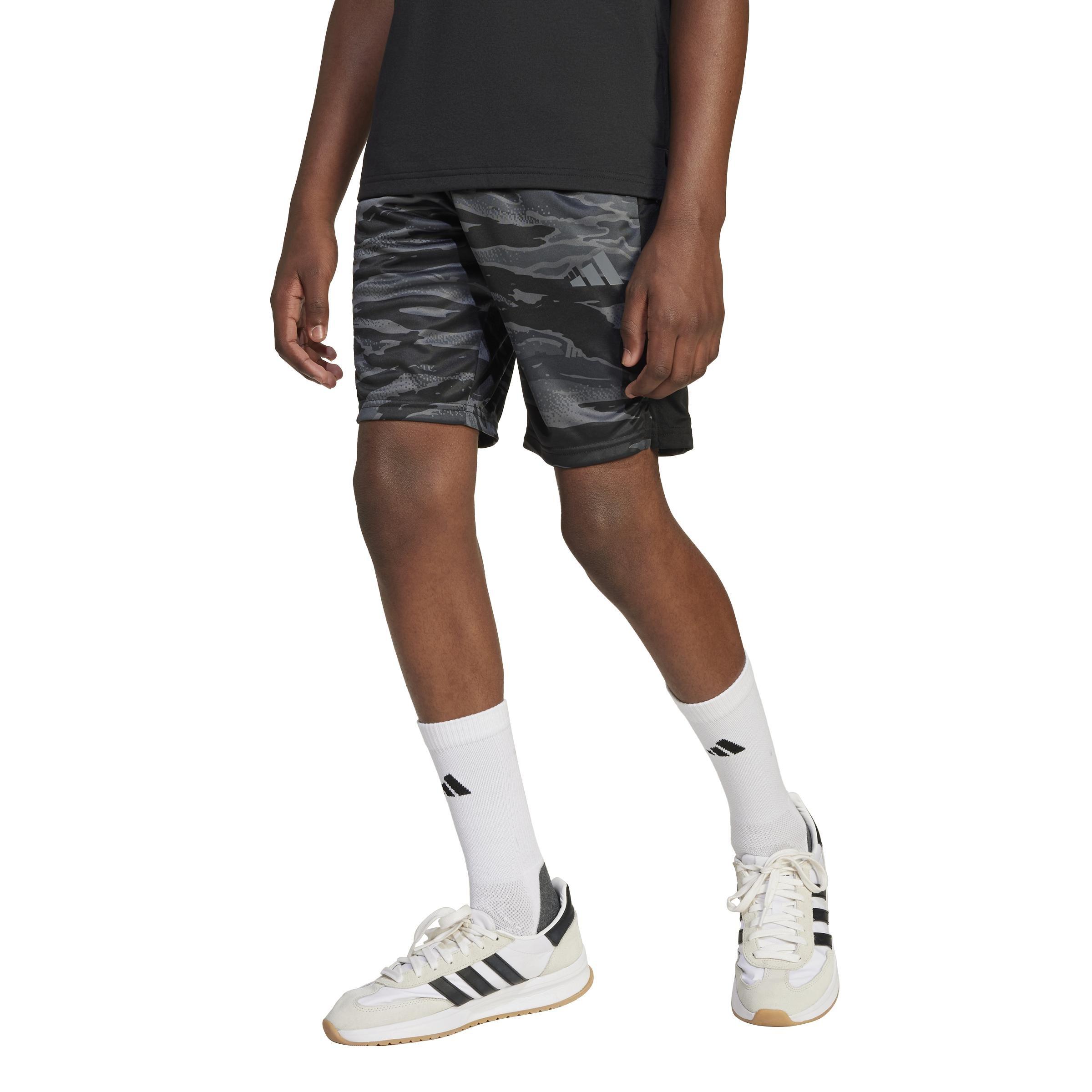 Unisex Kids Train Essentials Camo Print Shorts, Black, A701_ONE, large image number 9