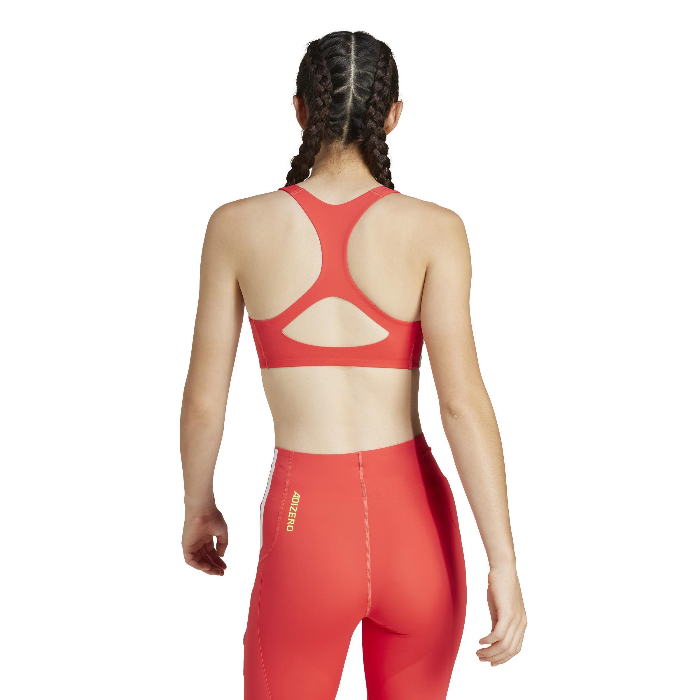 Adizero Run Medium Support Bra, Red, A701_ONE, large image number 2