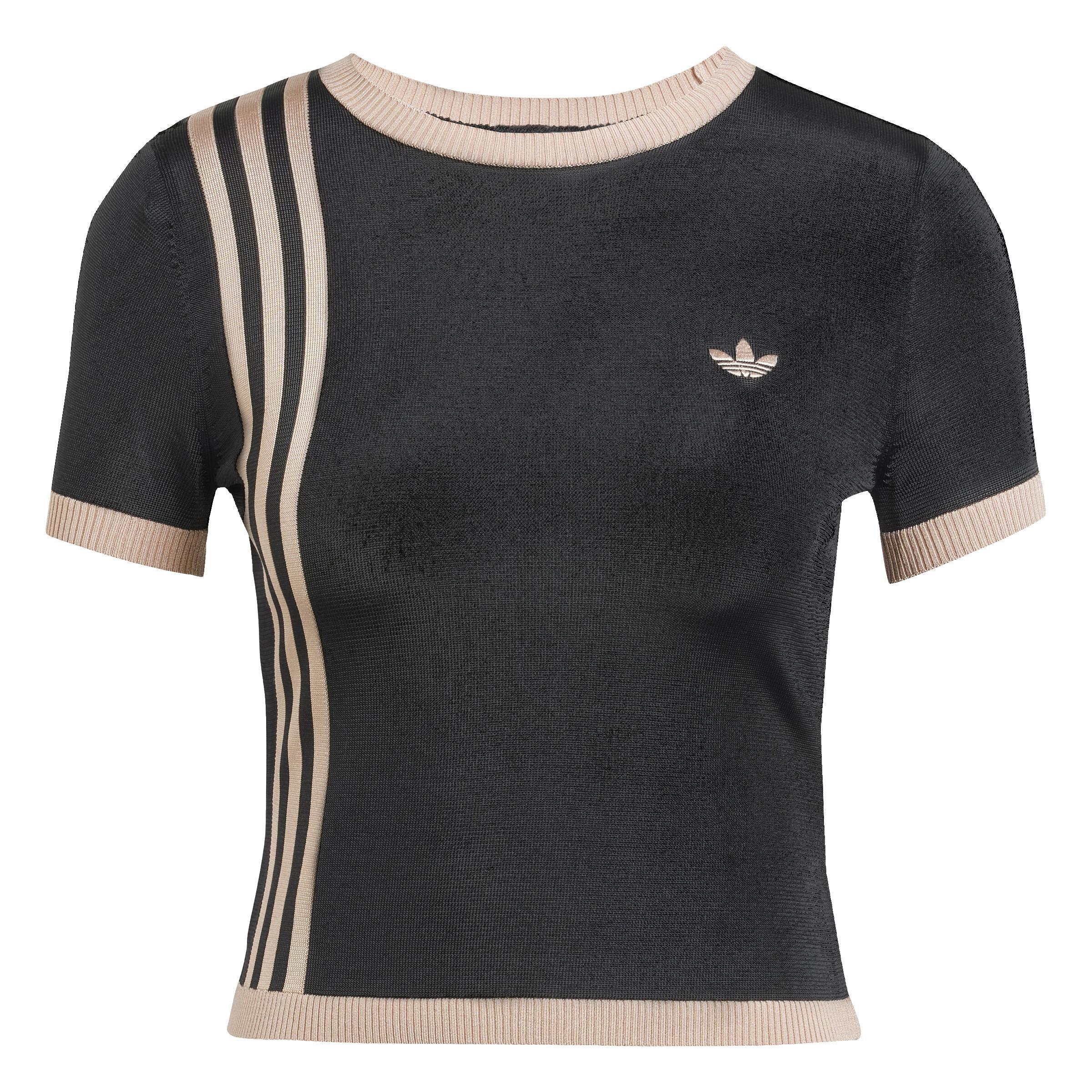 Knitted 3-Stripes Short T-shirt, Black, A701_ONE, large image number 0