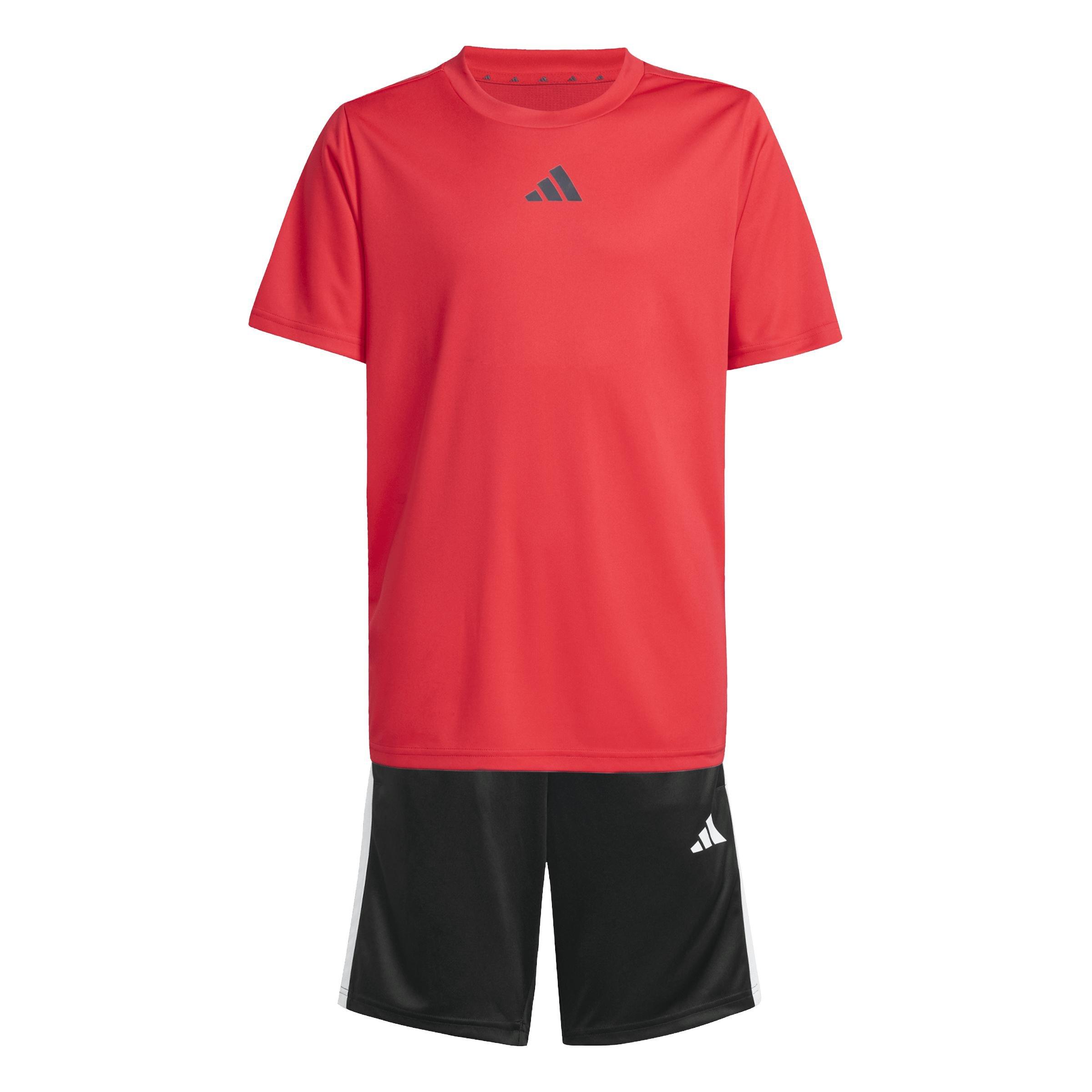 Unisex Kids Train Essentials 3-Stripes Tee Set, Red, A701_ONE, large image number 0