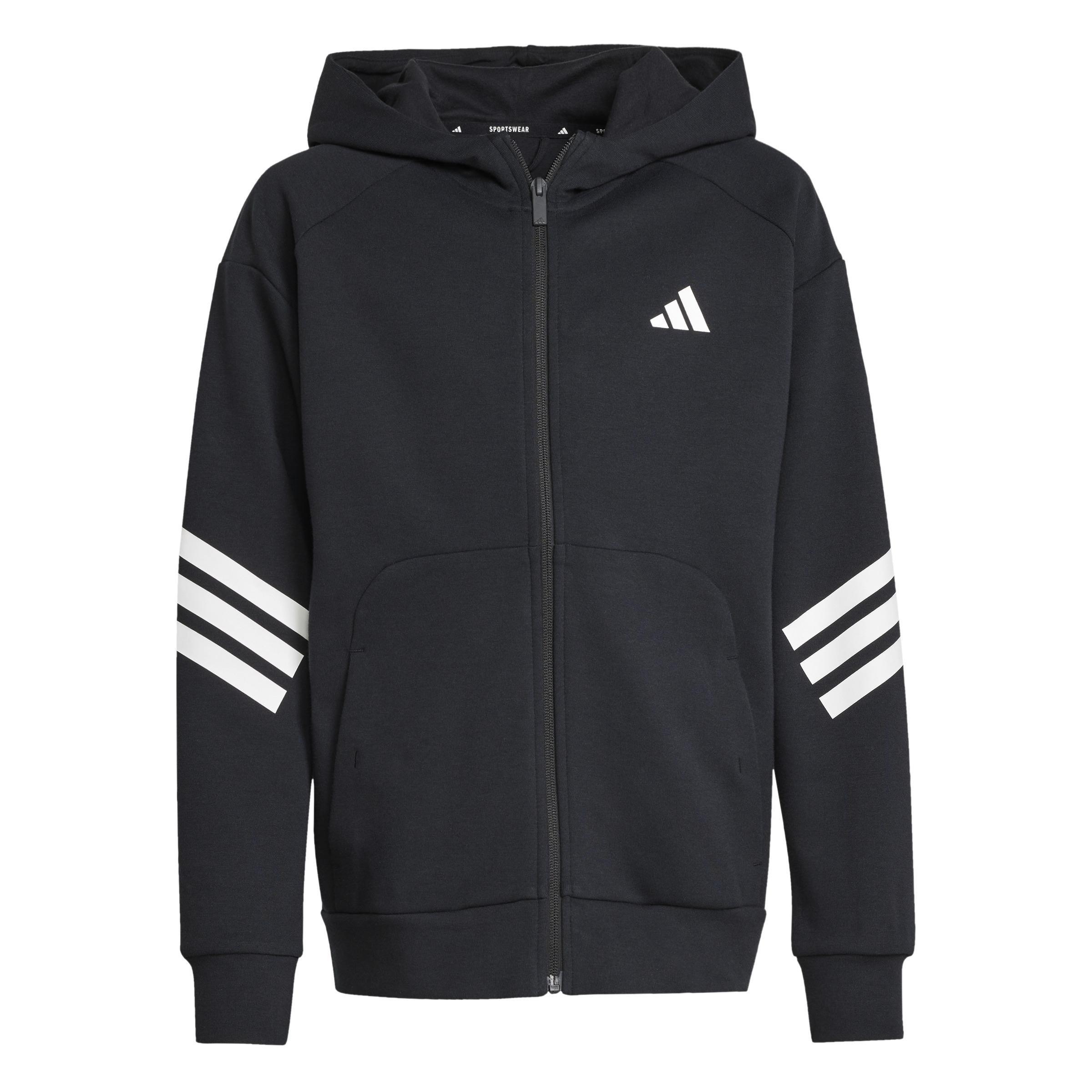 Unisex Kids Future Icons 3-Stripes Full-Zip Hooded Track Jacket, Black, , large image number 0