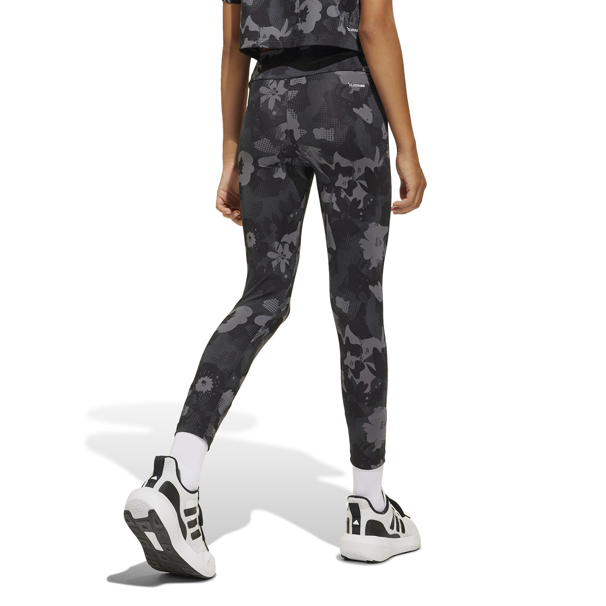 Kids Train Essentials Flower Print Leggings, Grey, , large image number 1