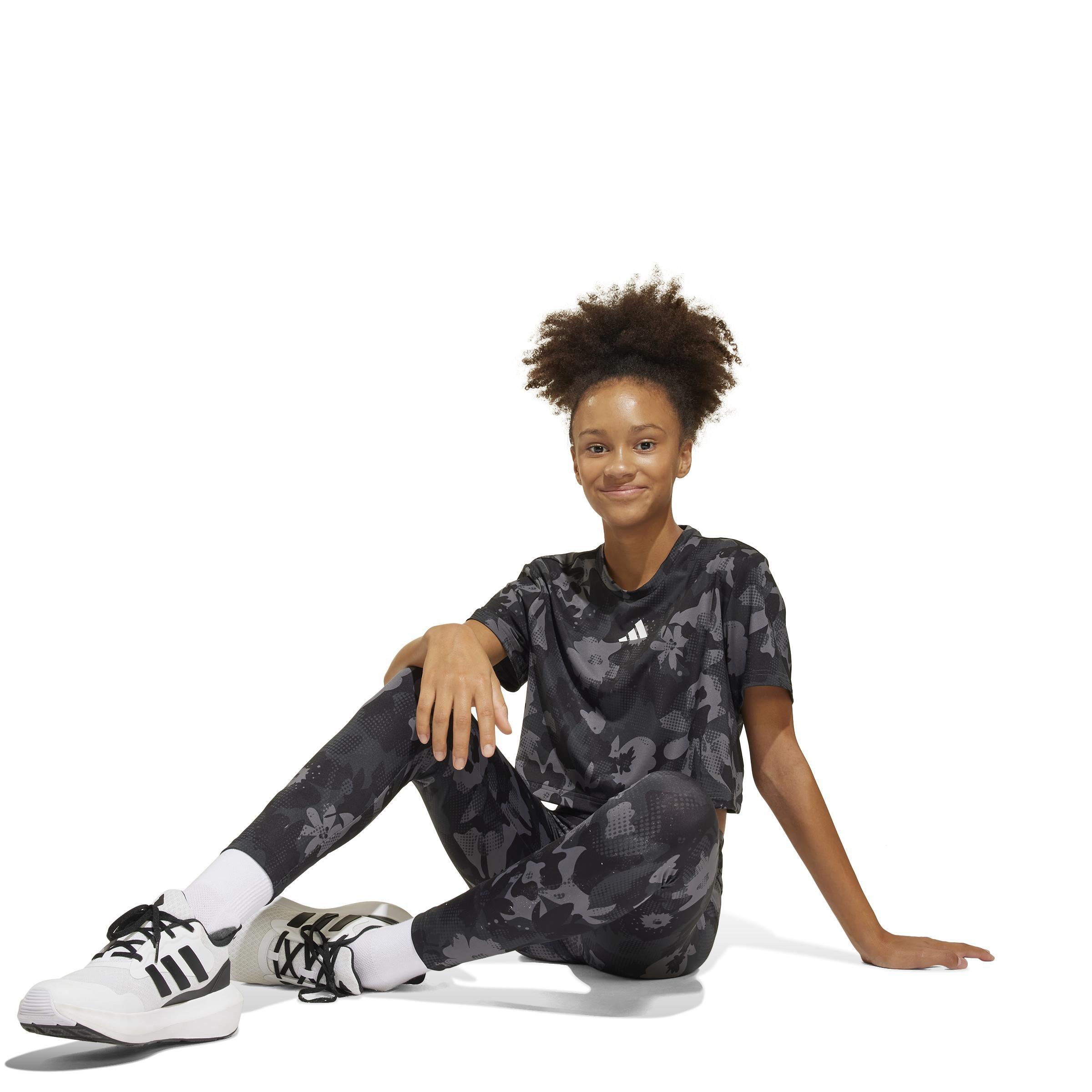 Kids Train Essentials Flower Print Leggings, Grey, , large image number 12