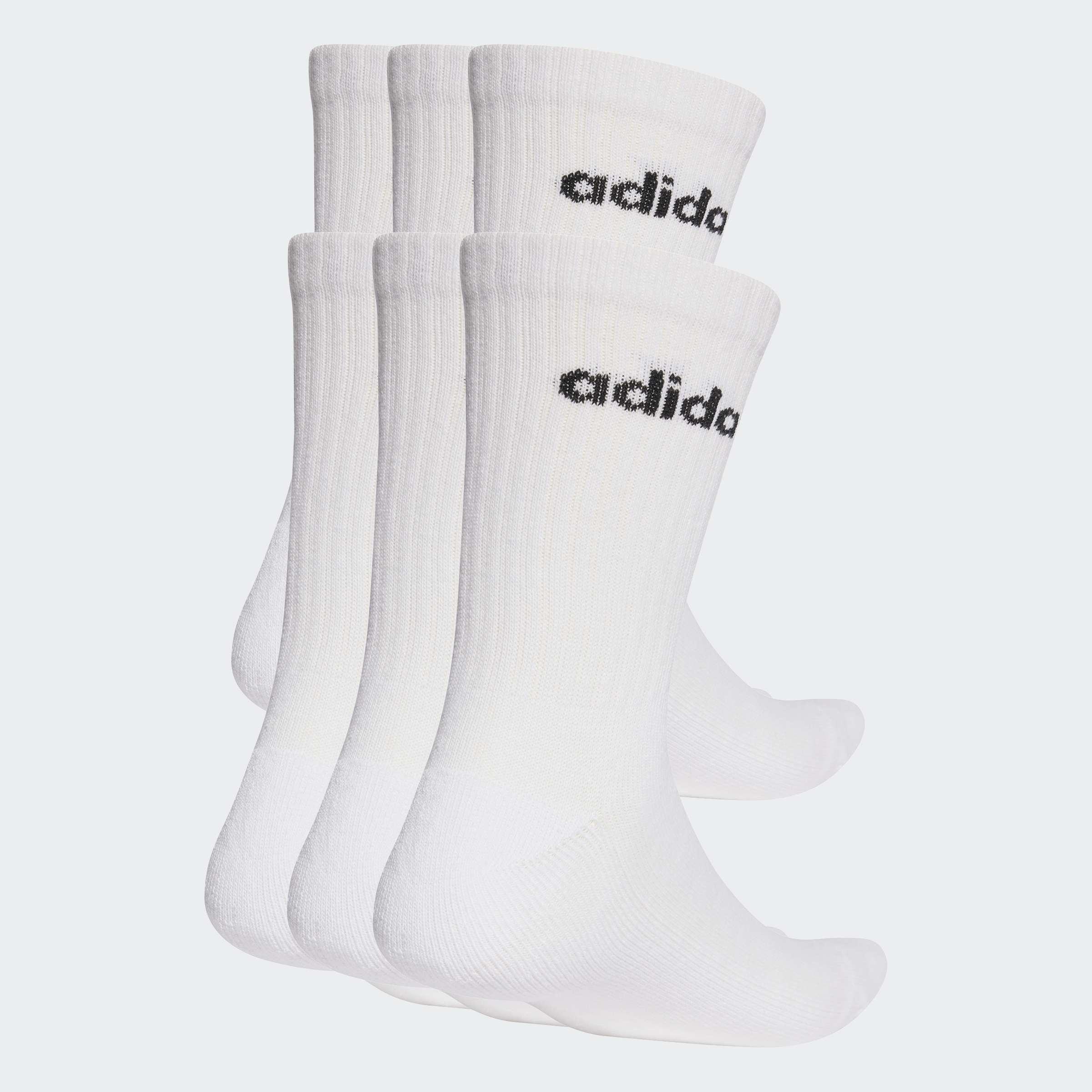 Unisex Linear Crew Socks Cushioned Socks 6 Pair Pack, White
