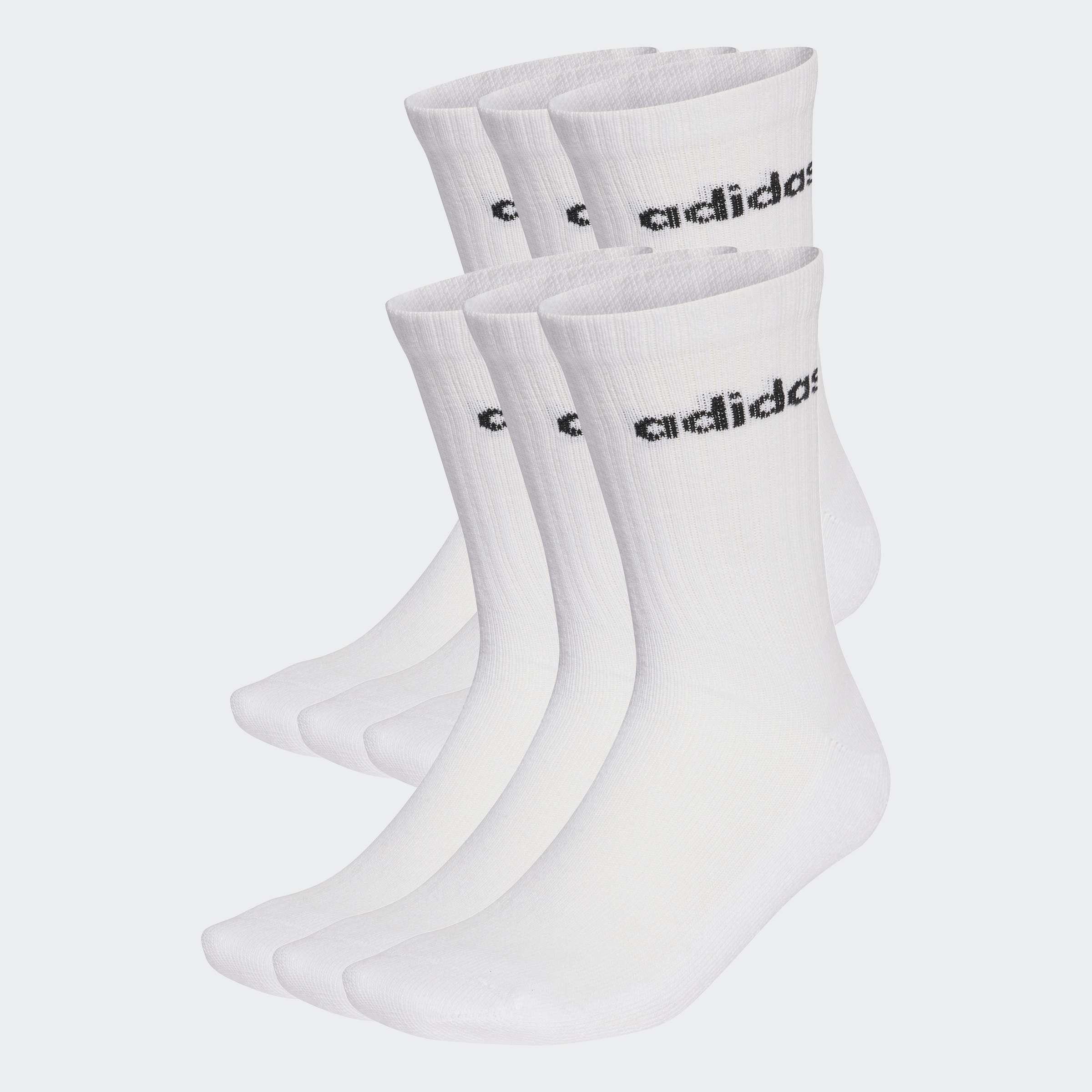 Unisex Linear Crew Socks Cushioned Socks 6 Pair Pack, White, A701_ONE, large image number 3