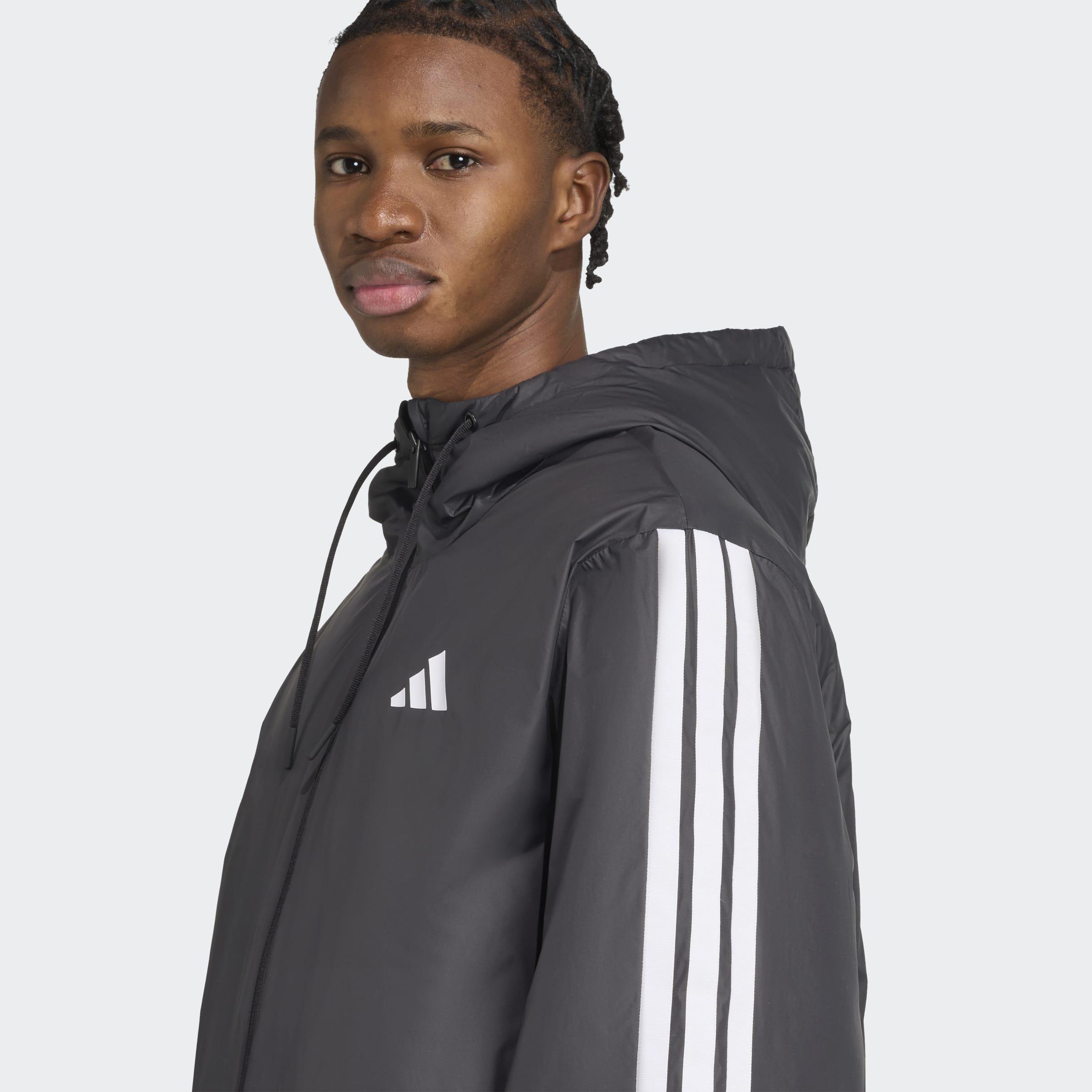 Essentials CLIMAWARM 3-Stripes Insulated Hooded Jacket, Black, A701_ONE, large image number 2