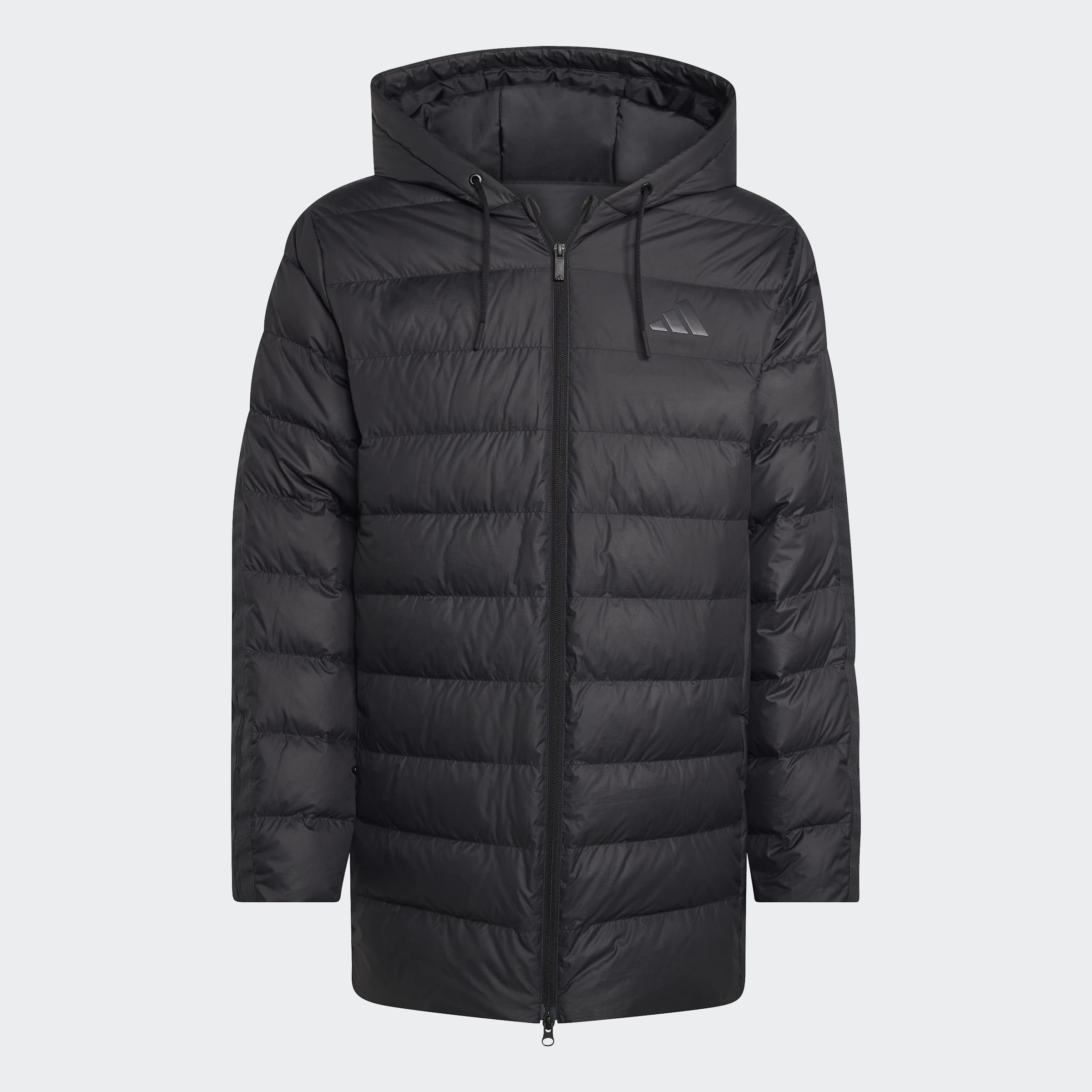 Essentials CLIMAWARM 3-Stripes Light Down Hooded Parka, Black, A701_ONE, large image number 0