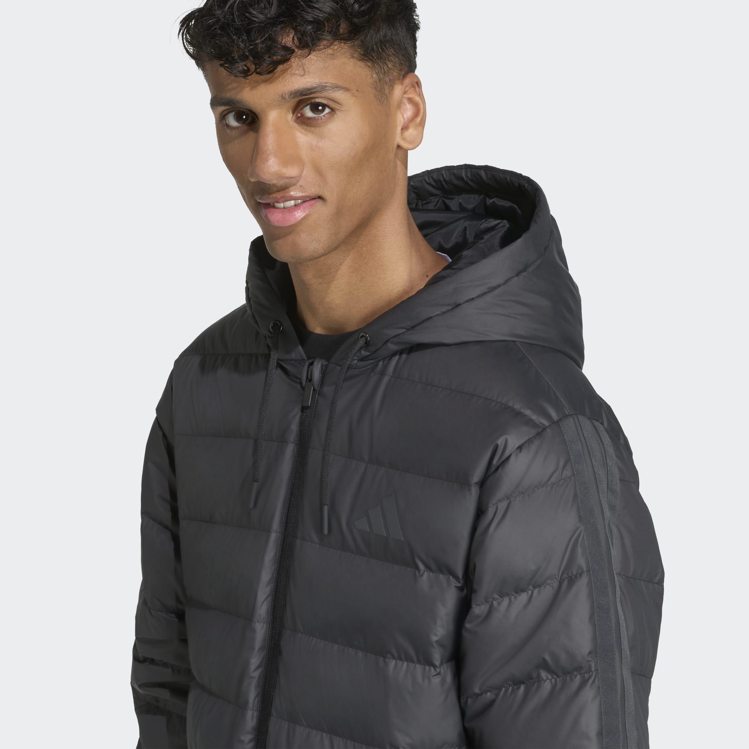 Essentials CLIMAWARM 3-Stripes Light Down Hooded Parka, Black, A701_ONE, large image number 2