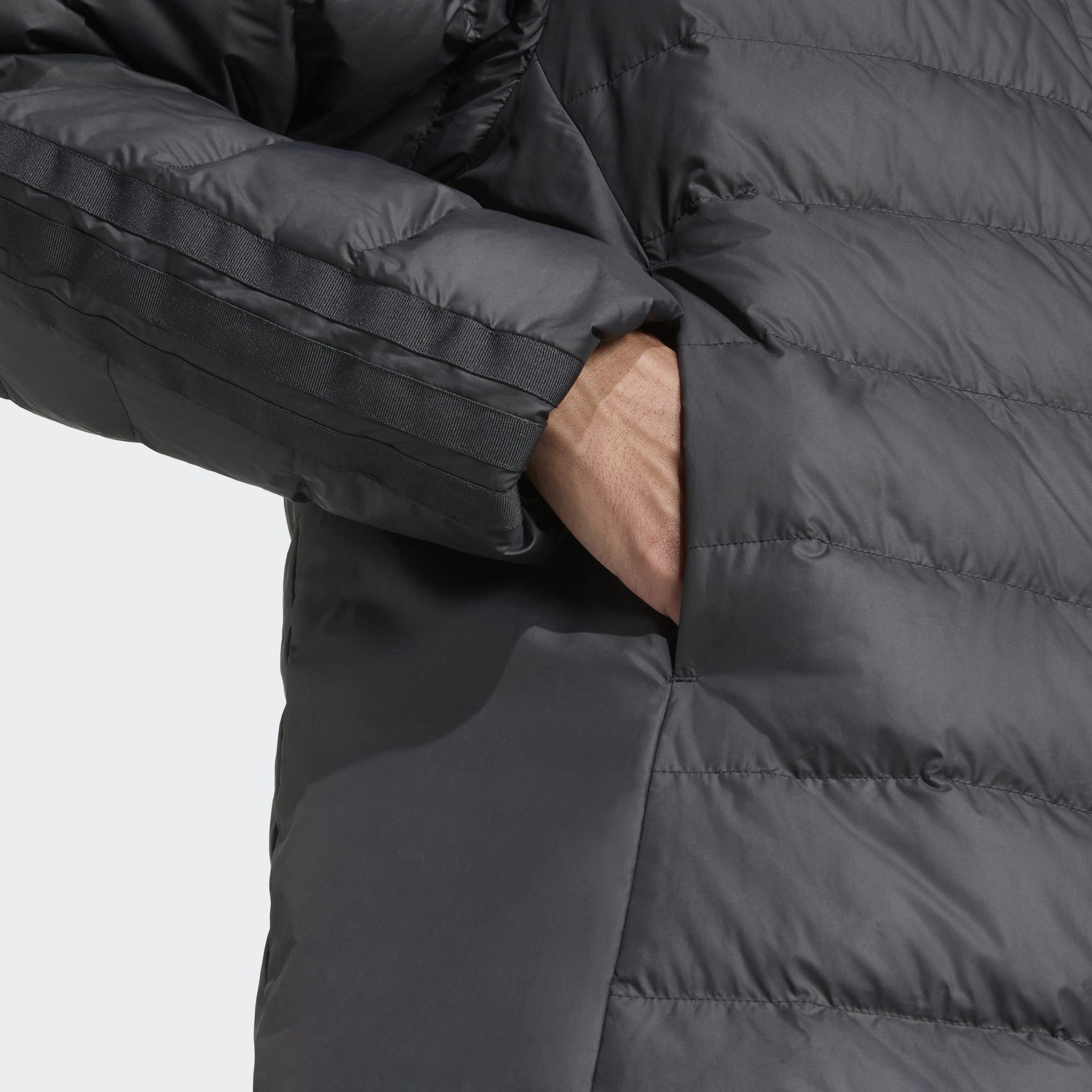 Essentials CLIMAWARM 3-Stripes Light Down Hooded Parka, Black, A701_ONE, large image number 3