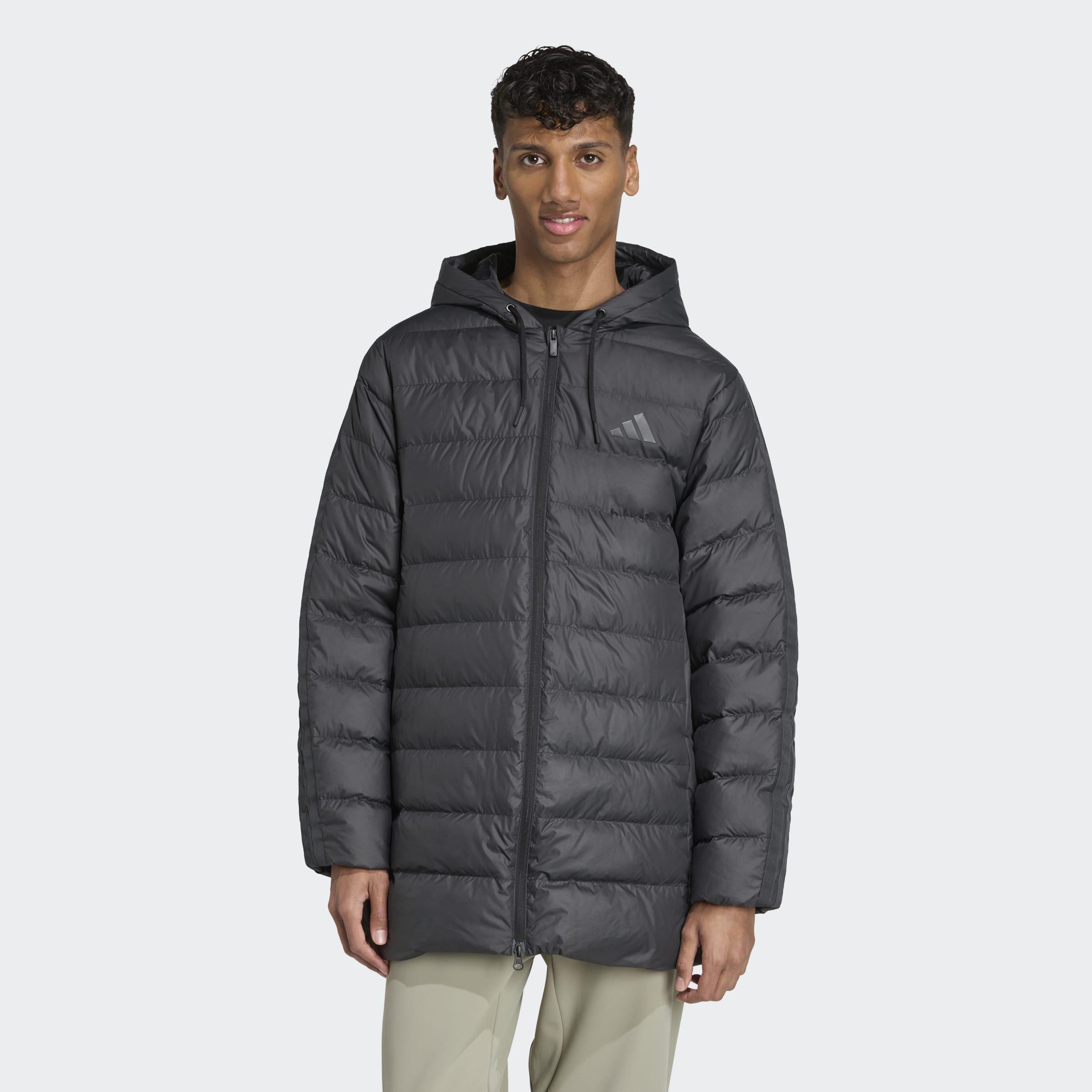 Essentials CLIMAWARM 3-Stripes Light Down Hooded Parka, Black, A701_ONE, large image number 4