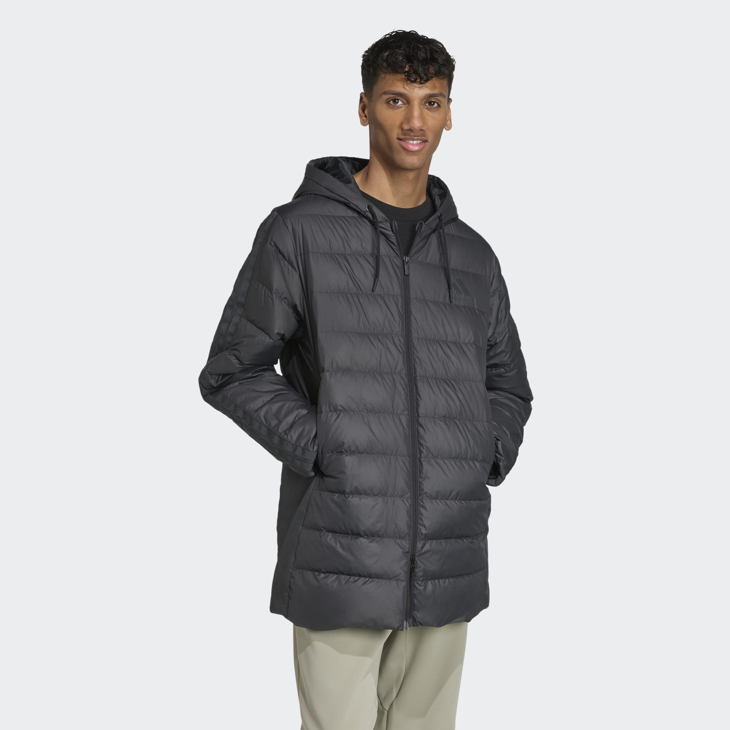 Essentials CLIMAWARM 3-Stripes Light Down Hooded Parka, Black, A701_ONE, large image number 5