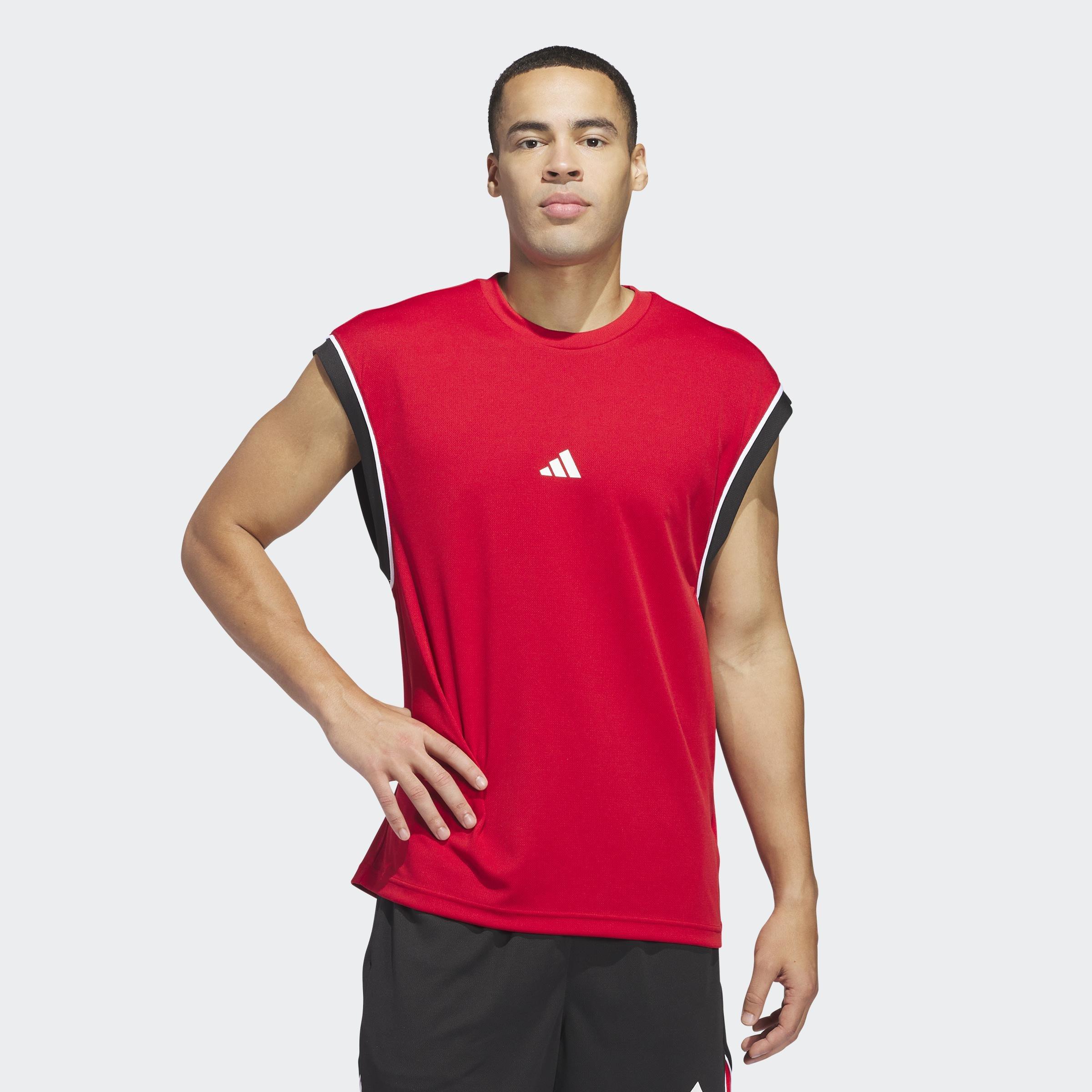 adidas Basketball All-World Sleeveless Tank Top, Red, A701_ONE, large image number 4
