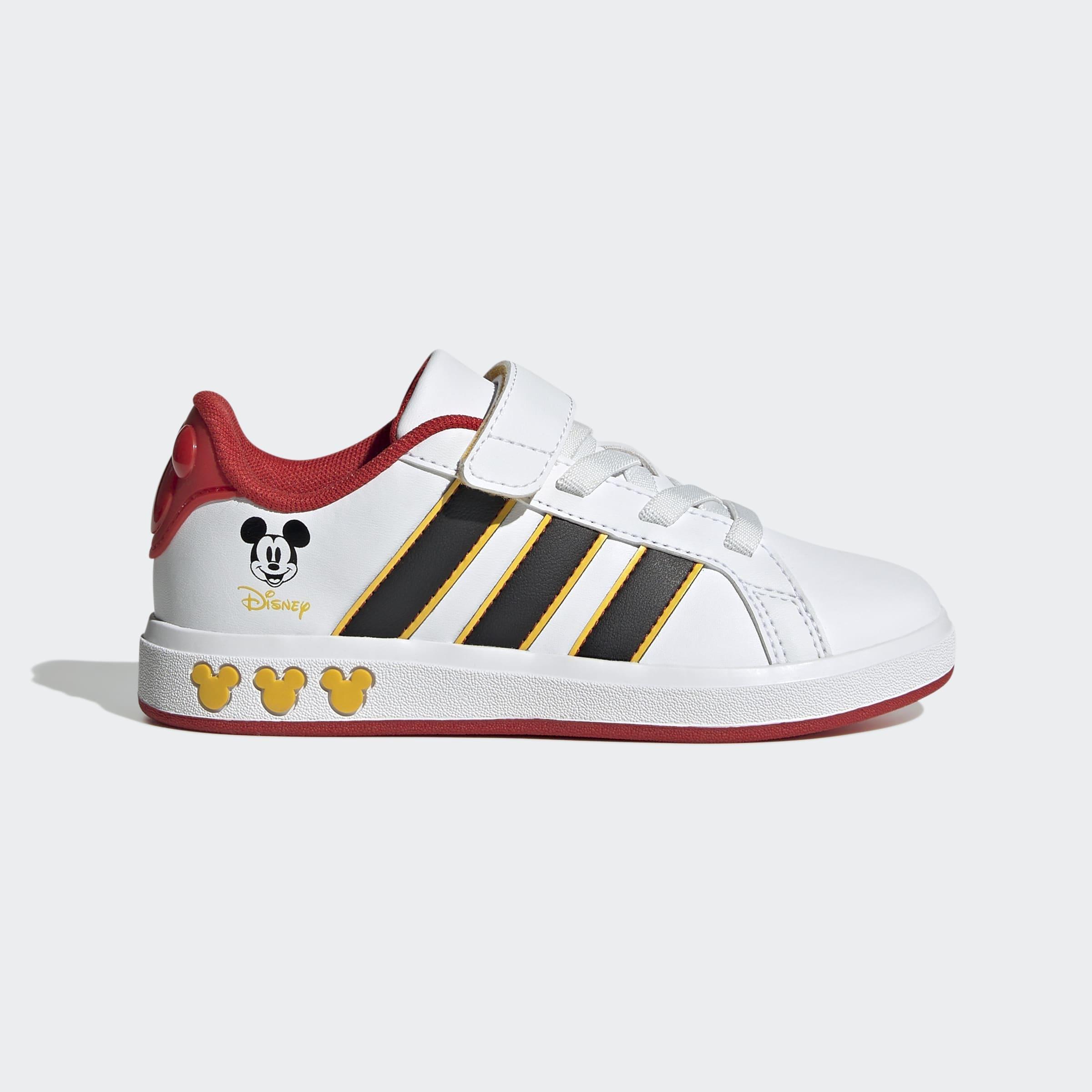 Kids Unisex Adidas Disney Mickey Mouse Grand Court Shoes, White, A701_ONE, medium