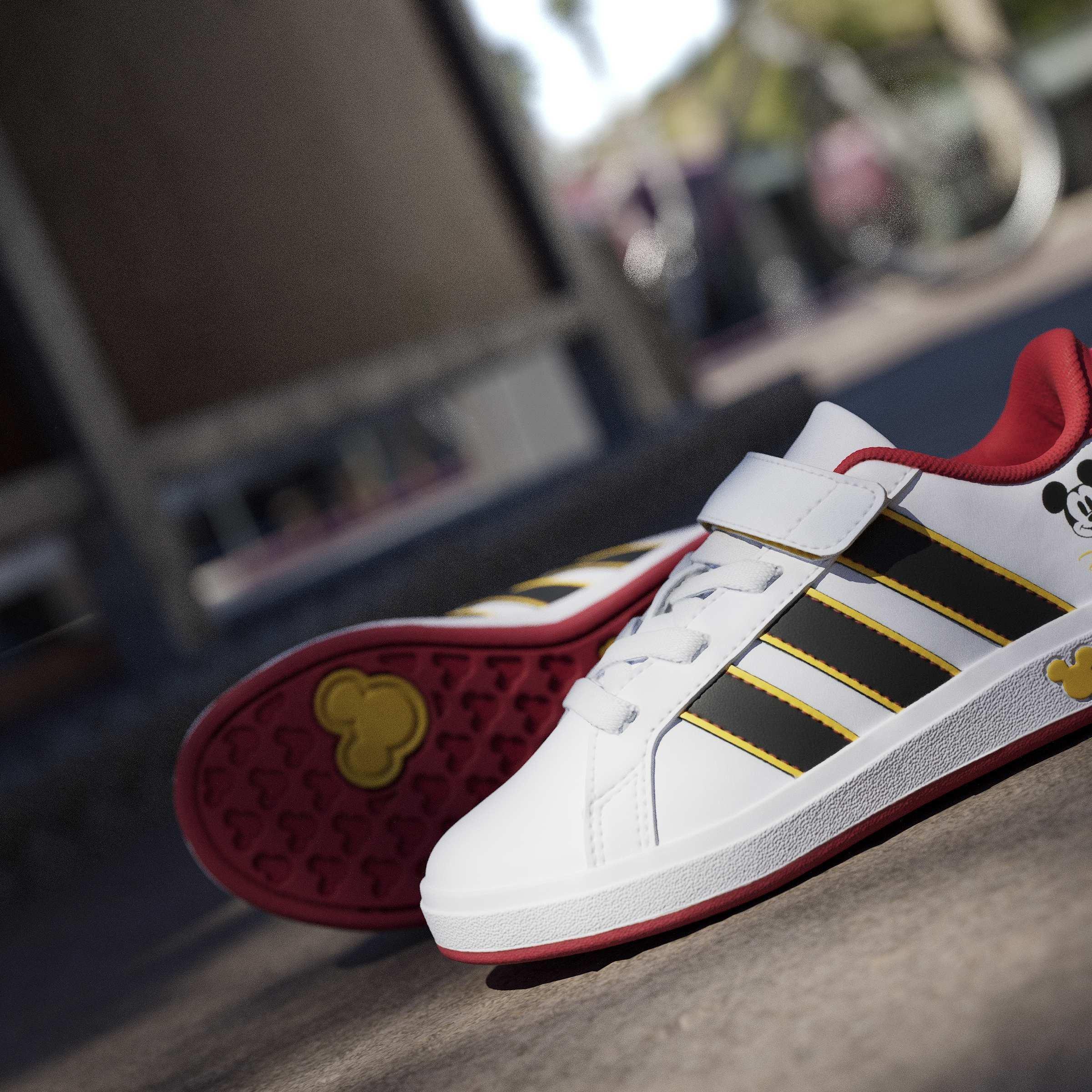 Kids Unisex Adidas Disney Mickey Mouse Grand Court Shoes, White, A701_ONE, large image number 7