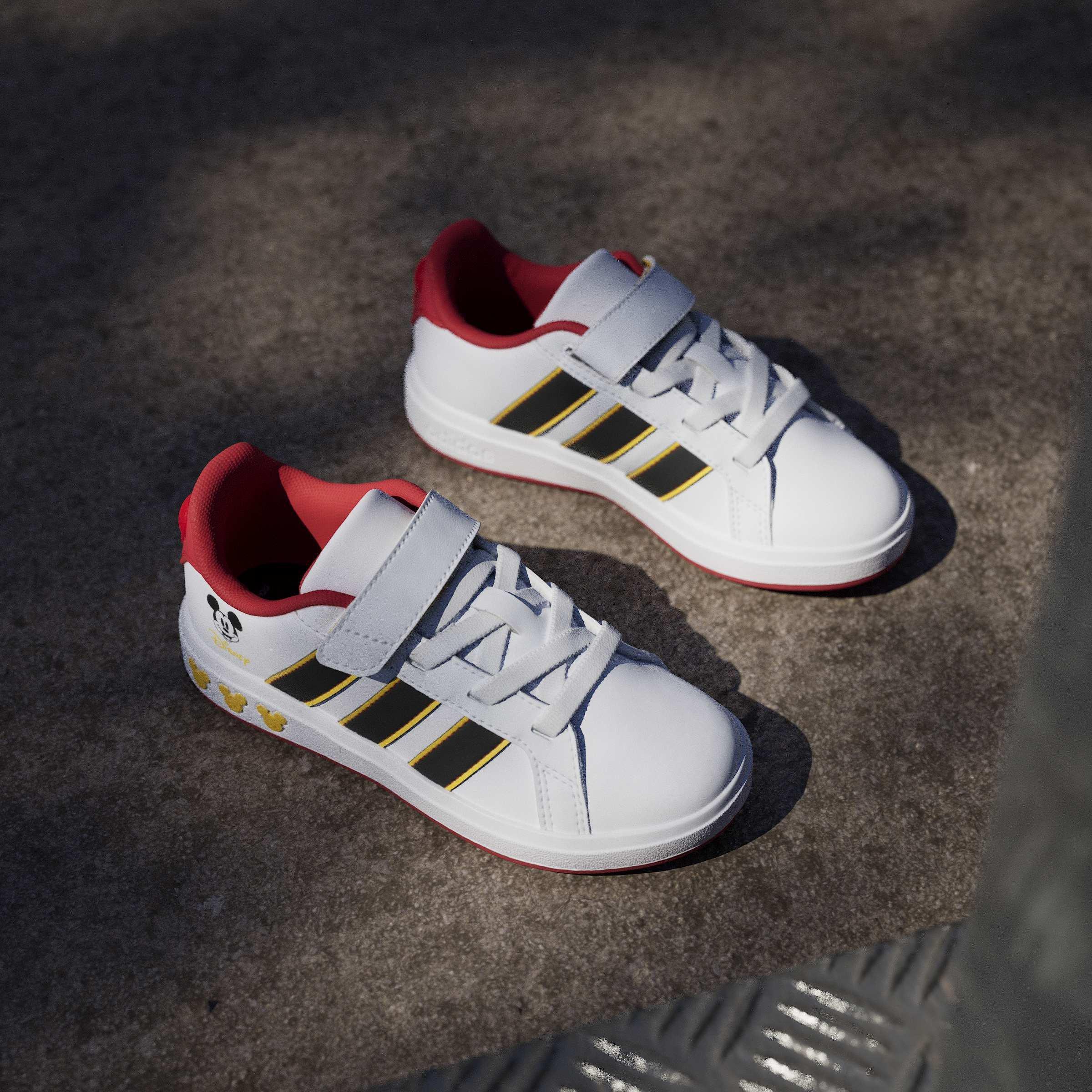 Kids Unisex Adidas Disney Mickey Mouse Grand Court Shoes, White, A701_ONE, large image number 8