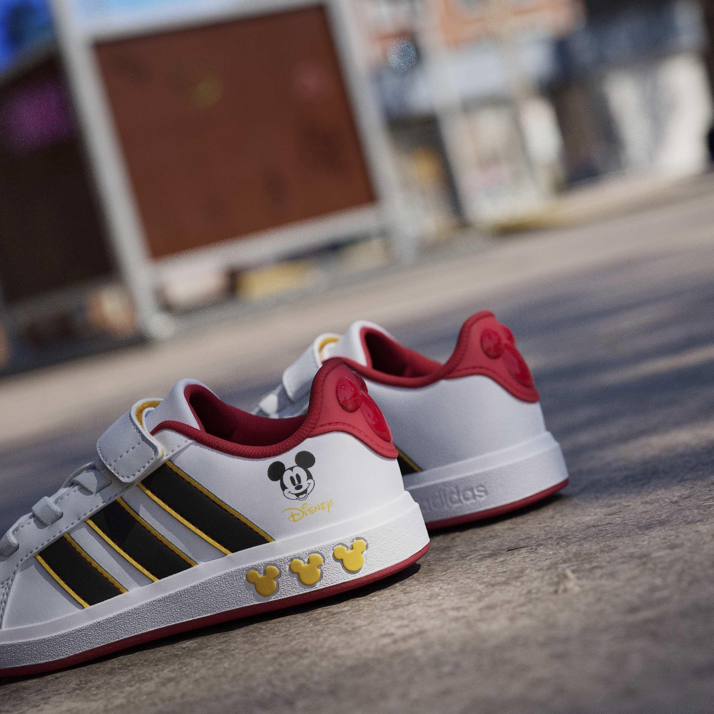 Kids Unisex Adidas Disney Mickey Mouse Grand Court Shoes, White, A701_ONE, large image number 13