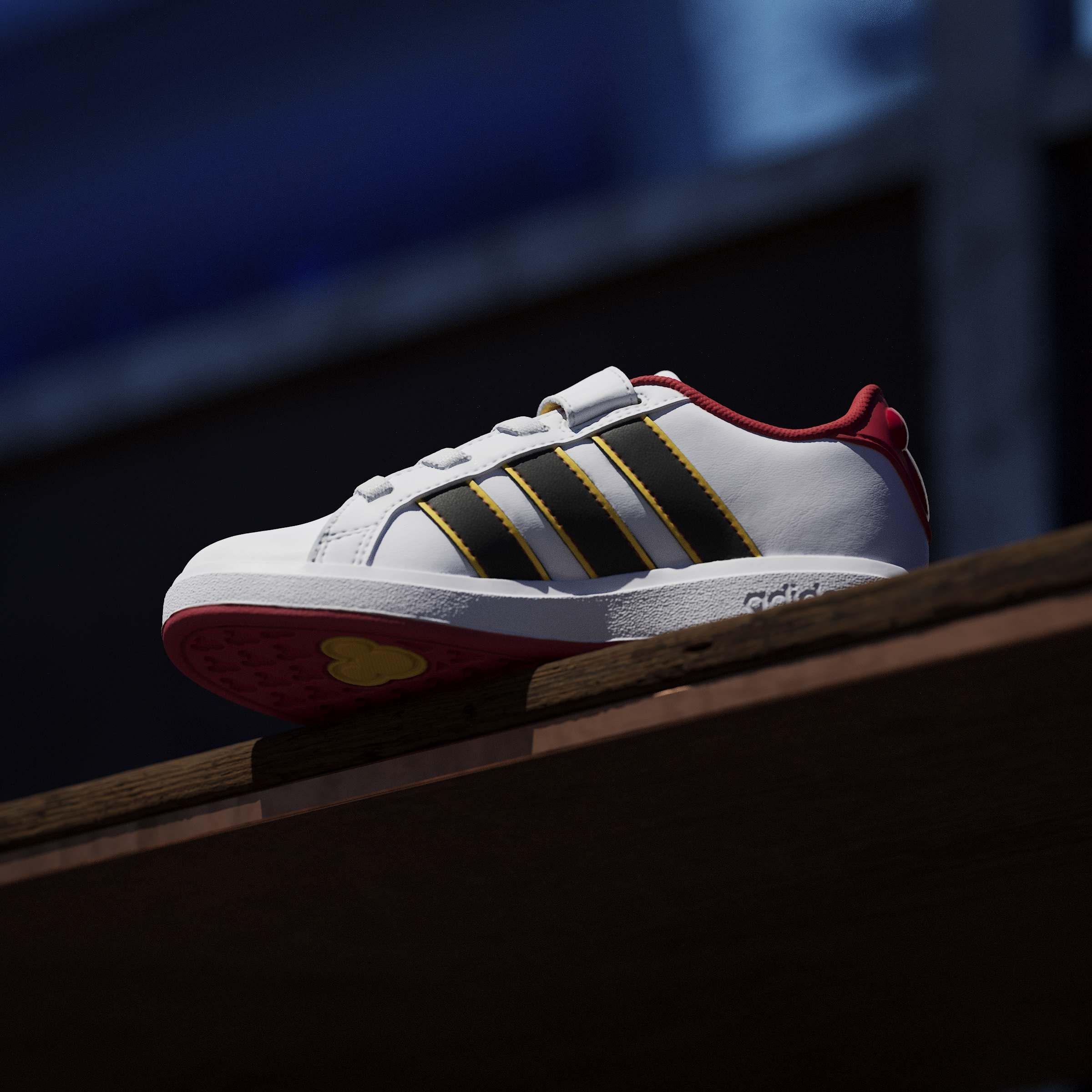 Kids Unisex Adidas Disney Mickey Mouse Grand Court Shoes, White, A701_ONE, large image number 14