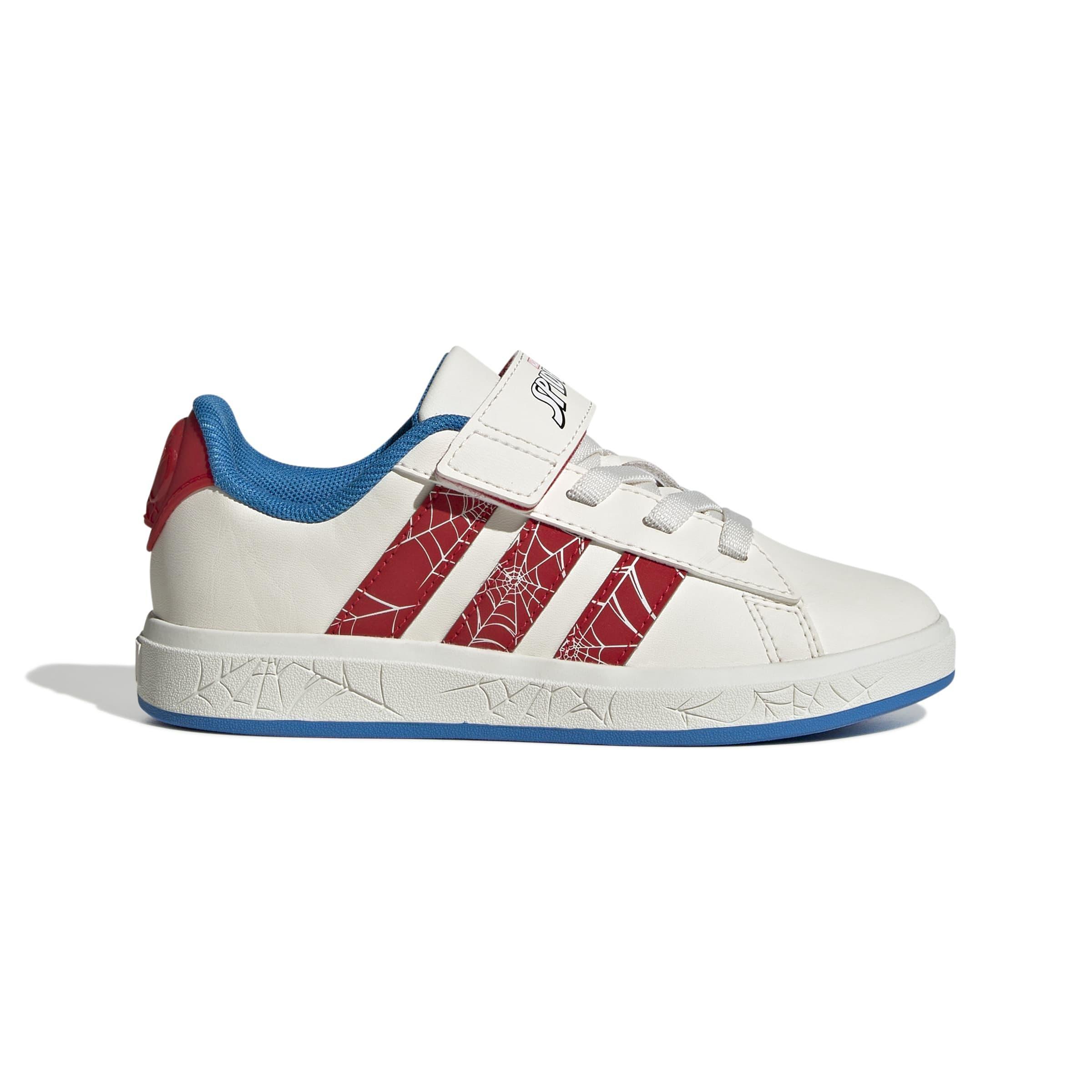 Kids Unisex adidas Marvel Spider-Man Grand Court Shoes, White, A701_ONE, medium