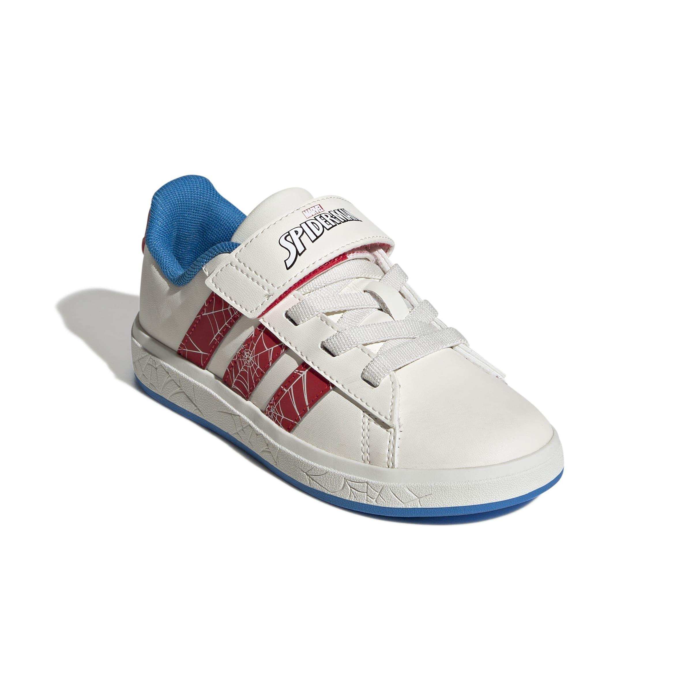 Kids Unisex adidas Marvel Spider-Man Grand Court Shoes, White, A701_ONE, medium