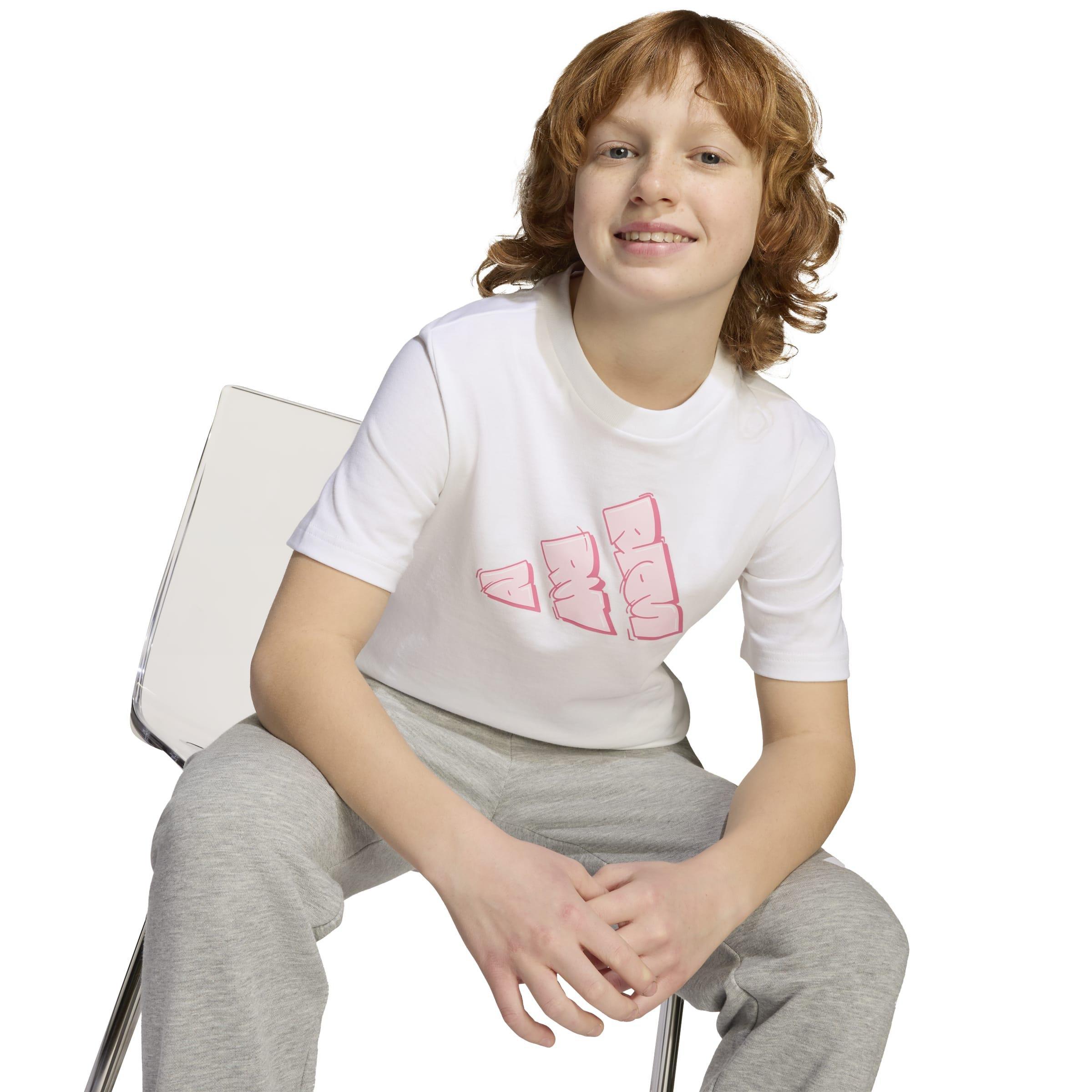Kids Unisex Graffiti Graphic T-Shirt, White, A701_ONE, large image number 3