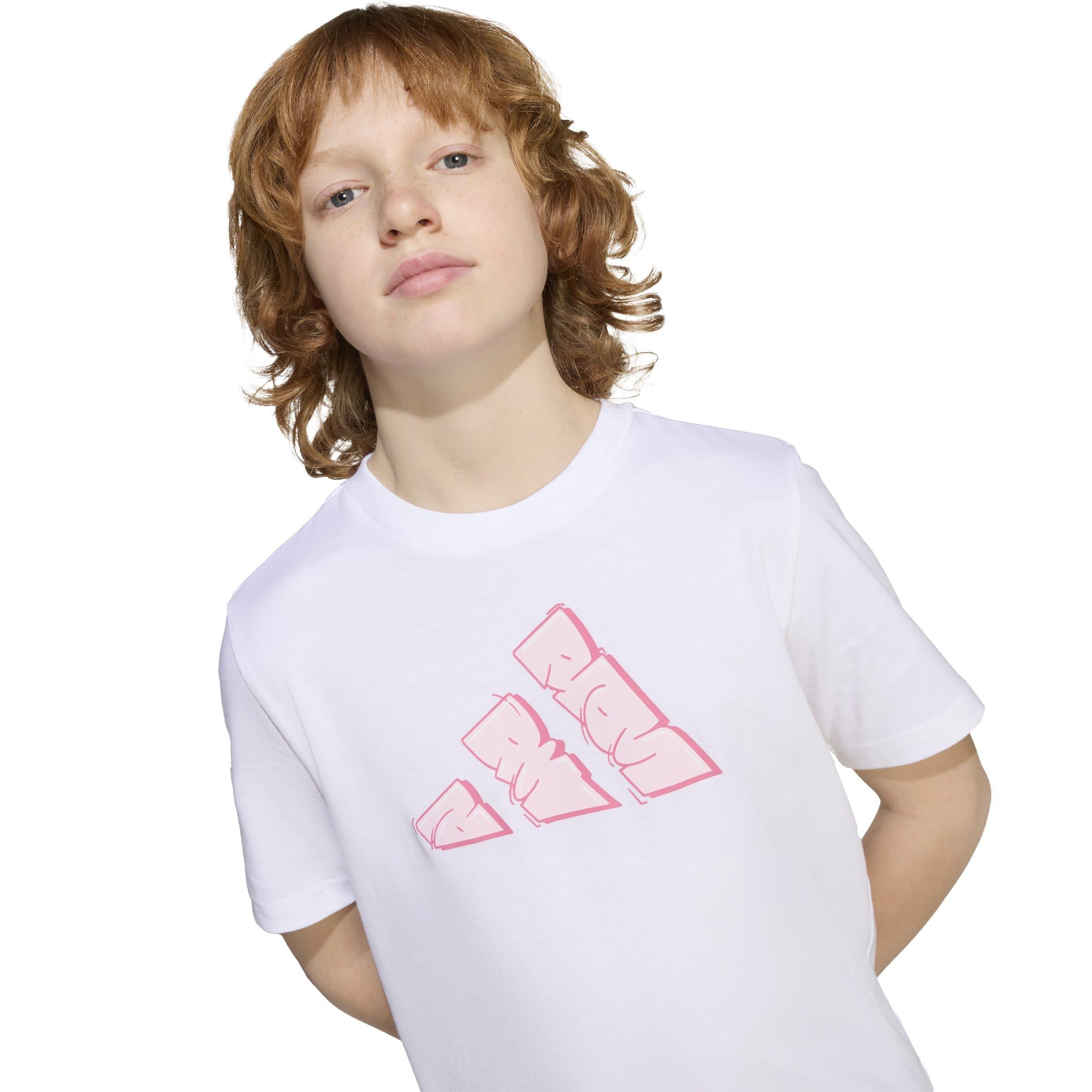 Kids Unisex Graffiti Graphic T-Shirt, White, A701_ONE, large image number 4