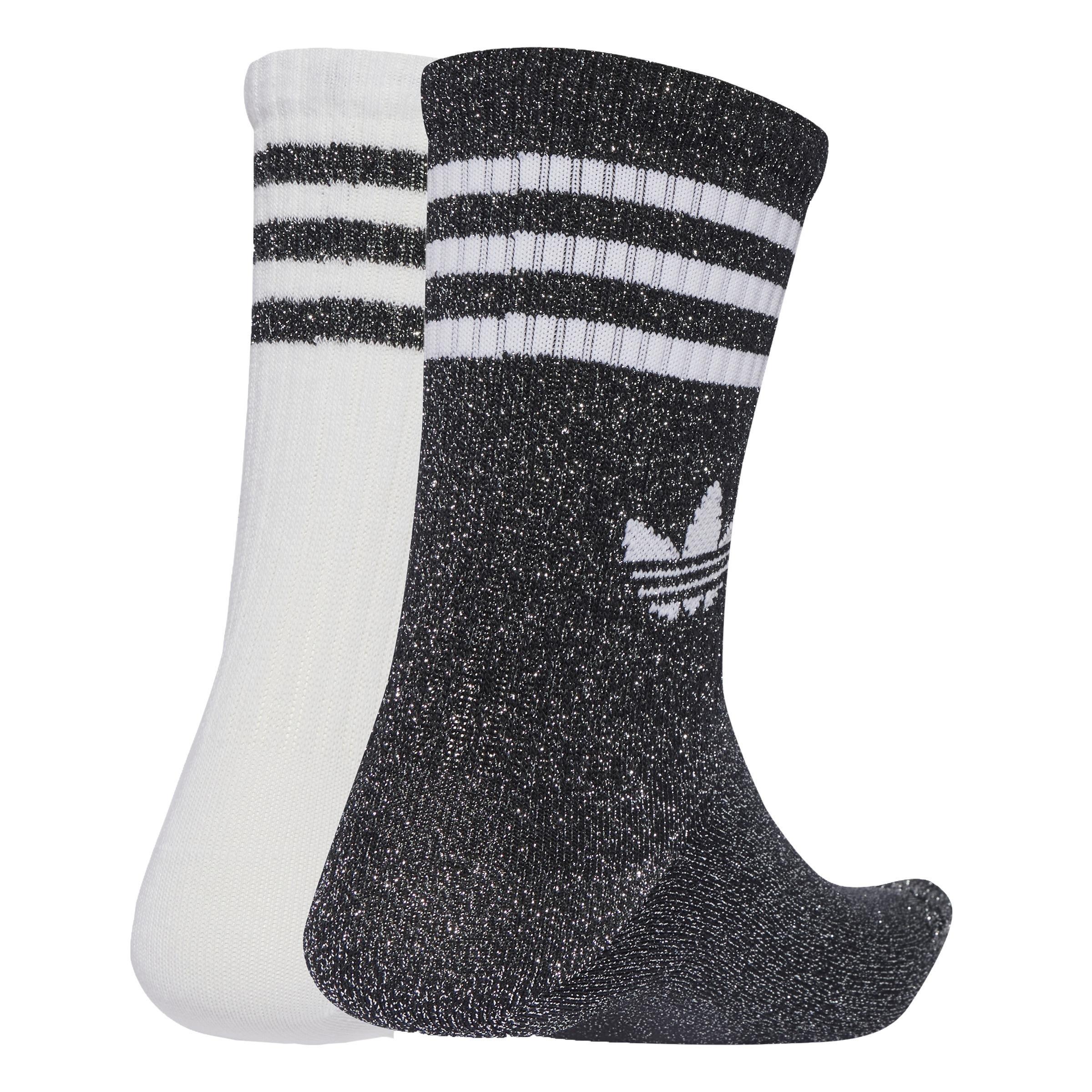 Unisex 3-Stripes Glitter Crew Socks 2 Pairs, Black, A701_ONE, large image number 0