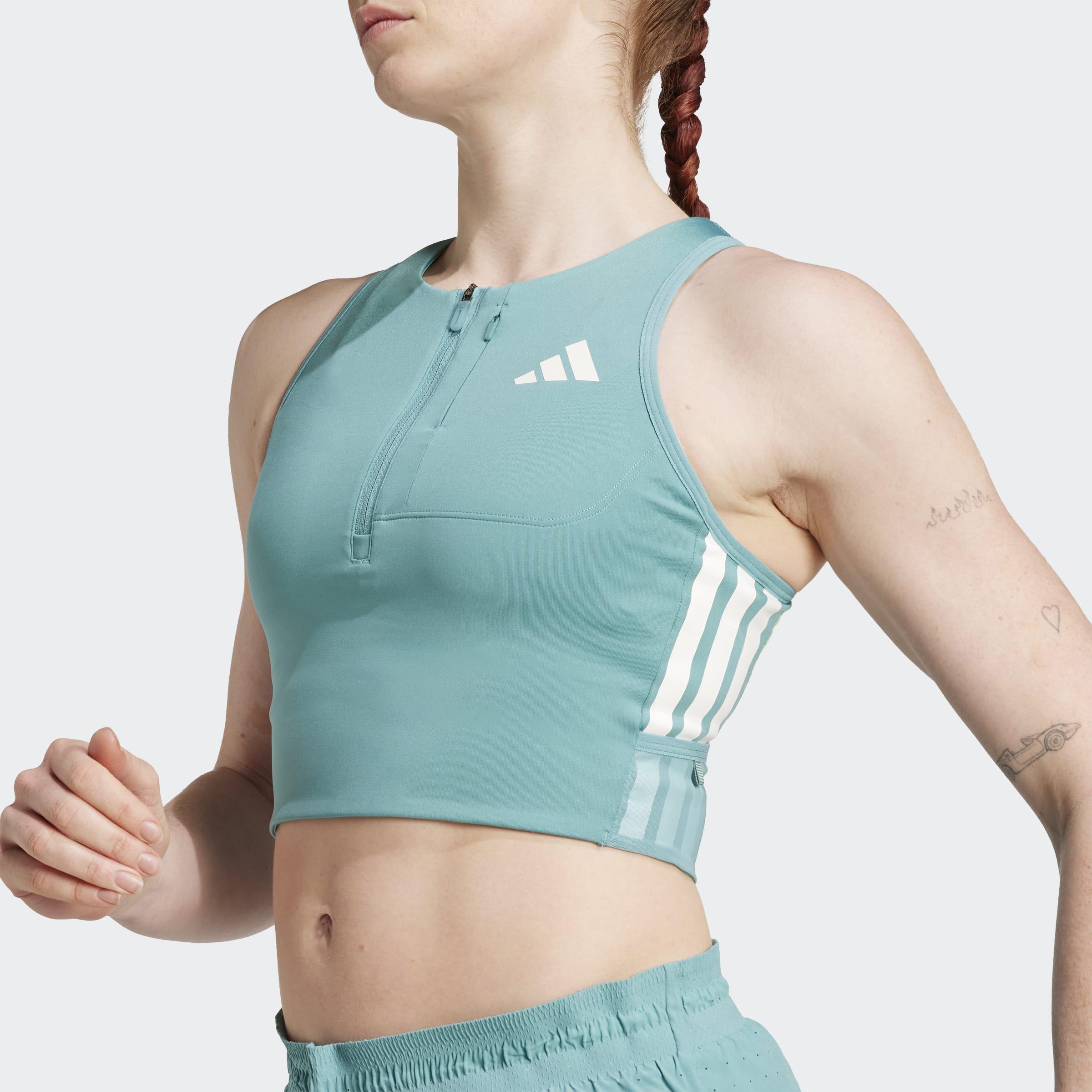Adizero Running Gel Pocket Crop Long-Sleeve Top, Turquoise, A701_ONE, large image number 3