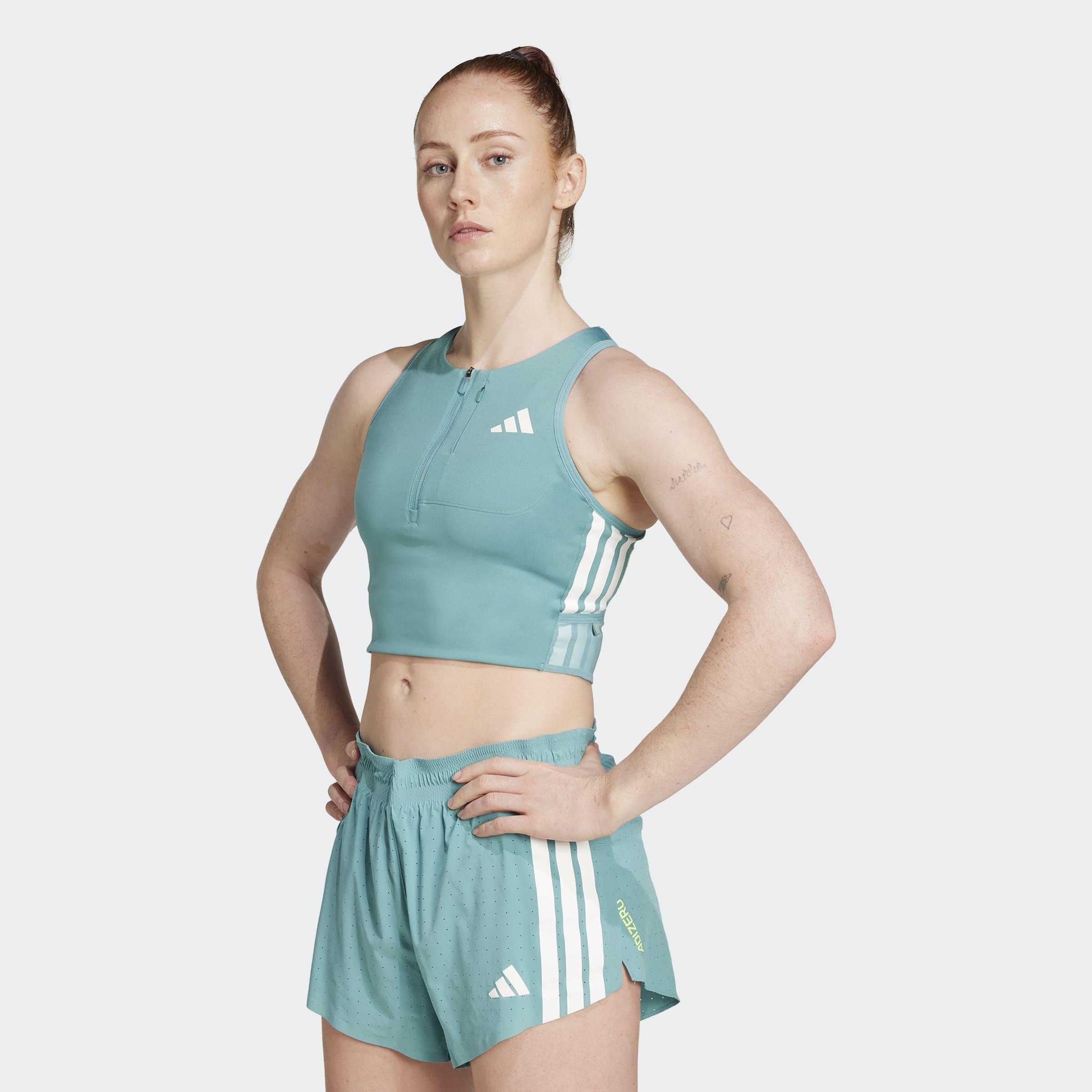 Adizero Running Gel Pocket Crop Long-Sleeve Top, Turquoise, A701_ONE, large image number 12