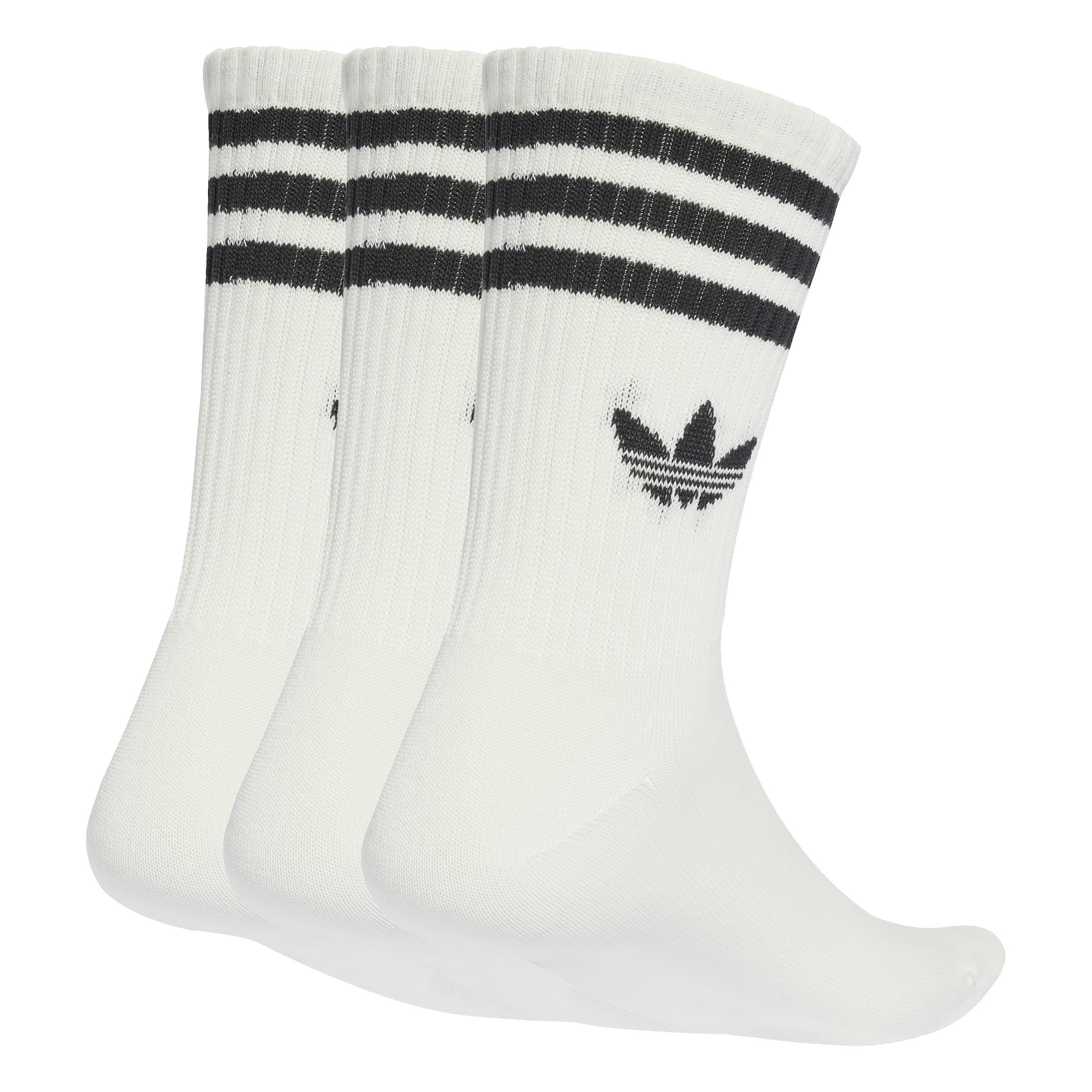 Unisex 3-Stripes Crew Socks 3 Pairs, White, A701_ONE, large image number 0