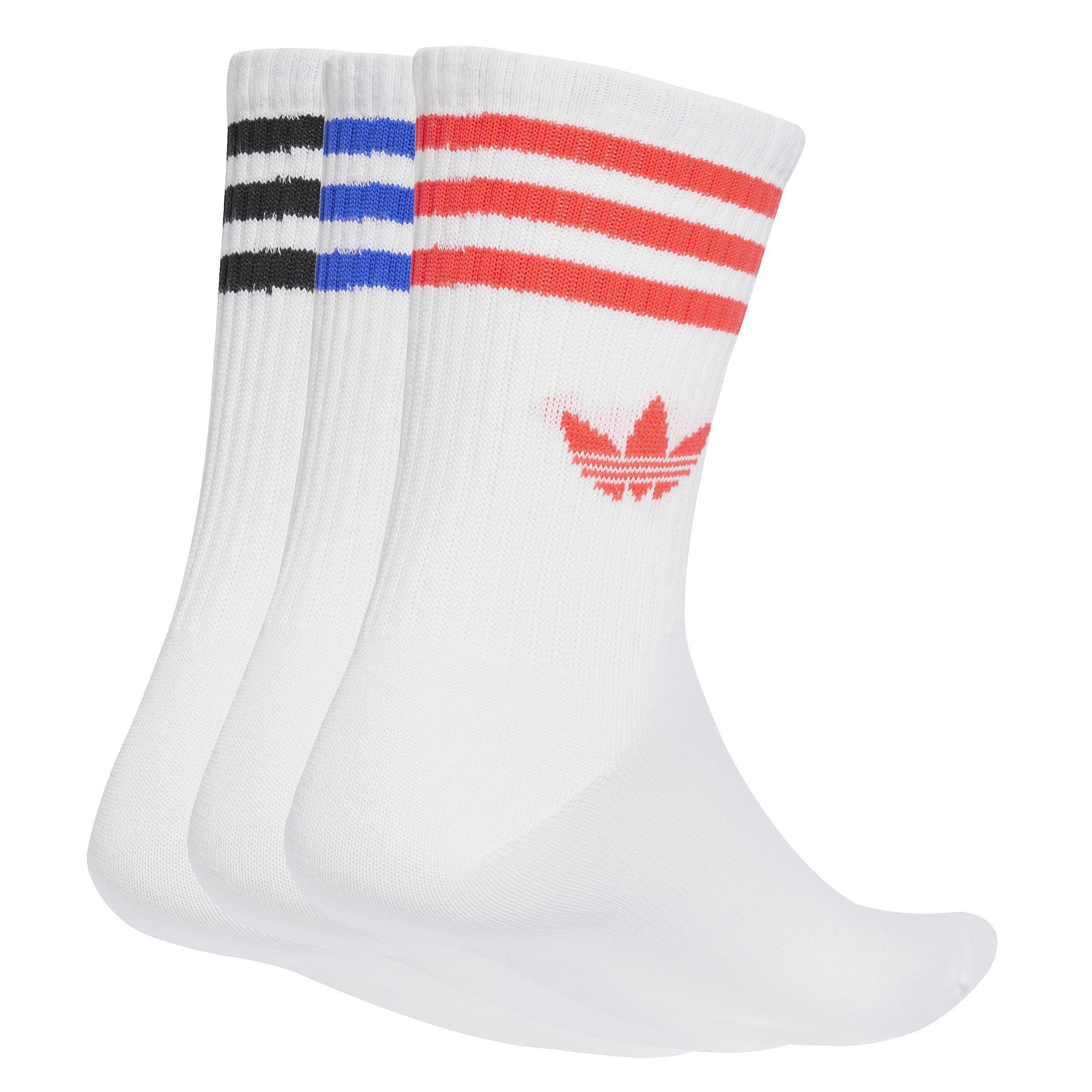 Unisex 3-Stripes Crew Socks 3 Pairs, White, A701_ONE, large image number 0