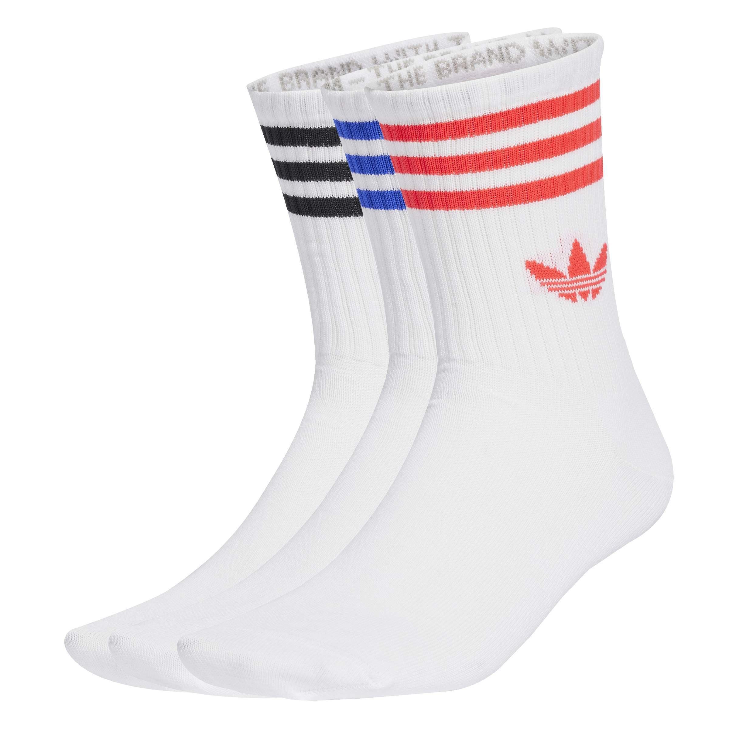 Unisex 3-Stripes Crew Socks 3 Pairs, White, A701_ONE, large image number 3