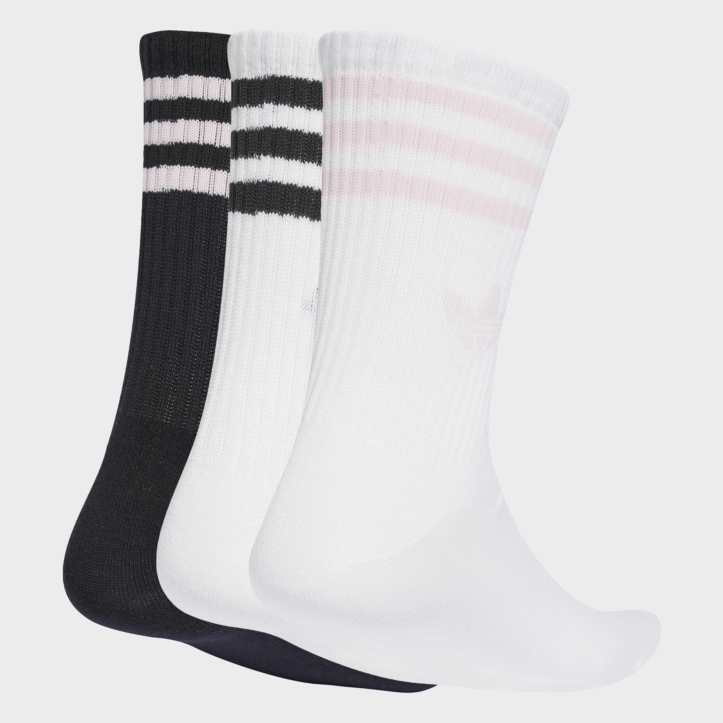 Unisex 3-Stripes Crew Socks - 3 Pairs, White, A701_ONE, medium
