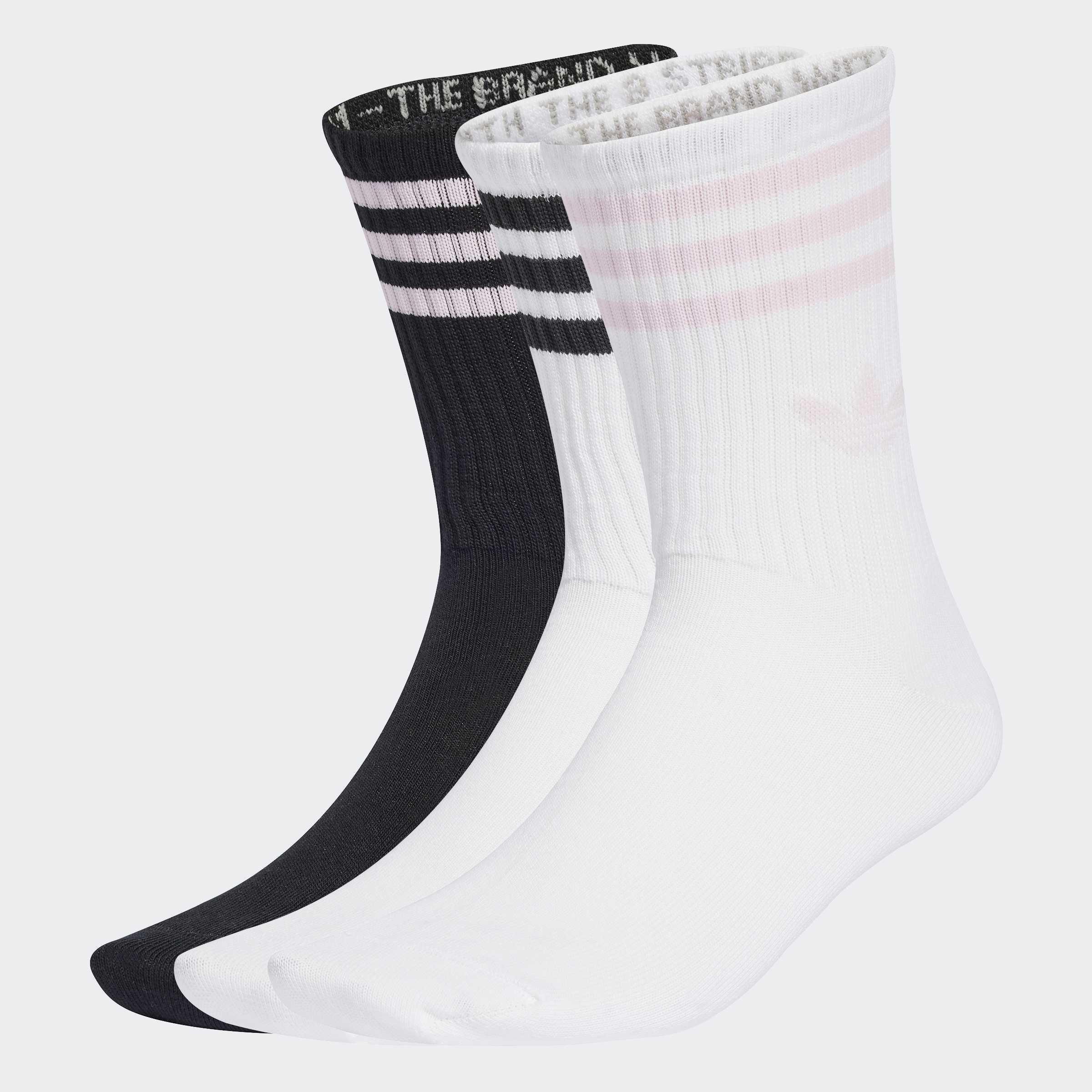 Unisex 3-Stripes Crew Socks - 3 Pairs, White, A701_ONE, large image number 3