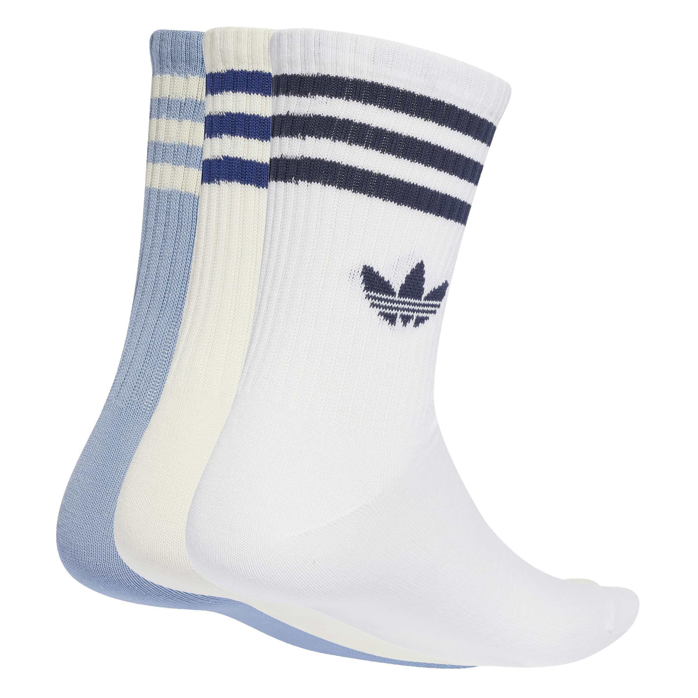 Unisex 3-Stripes Crew Socks 3 Pairs, White, A701_ONE, large image number 0