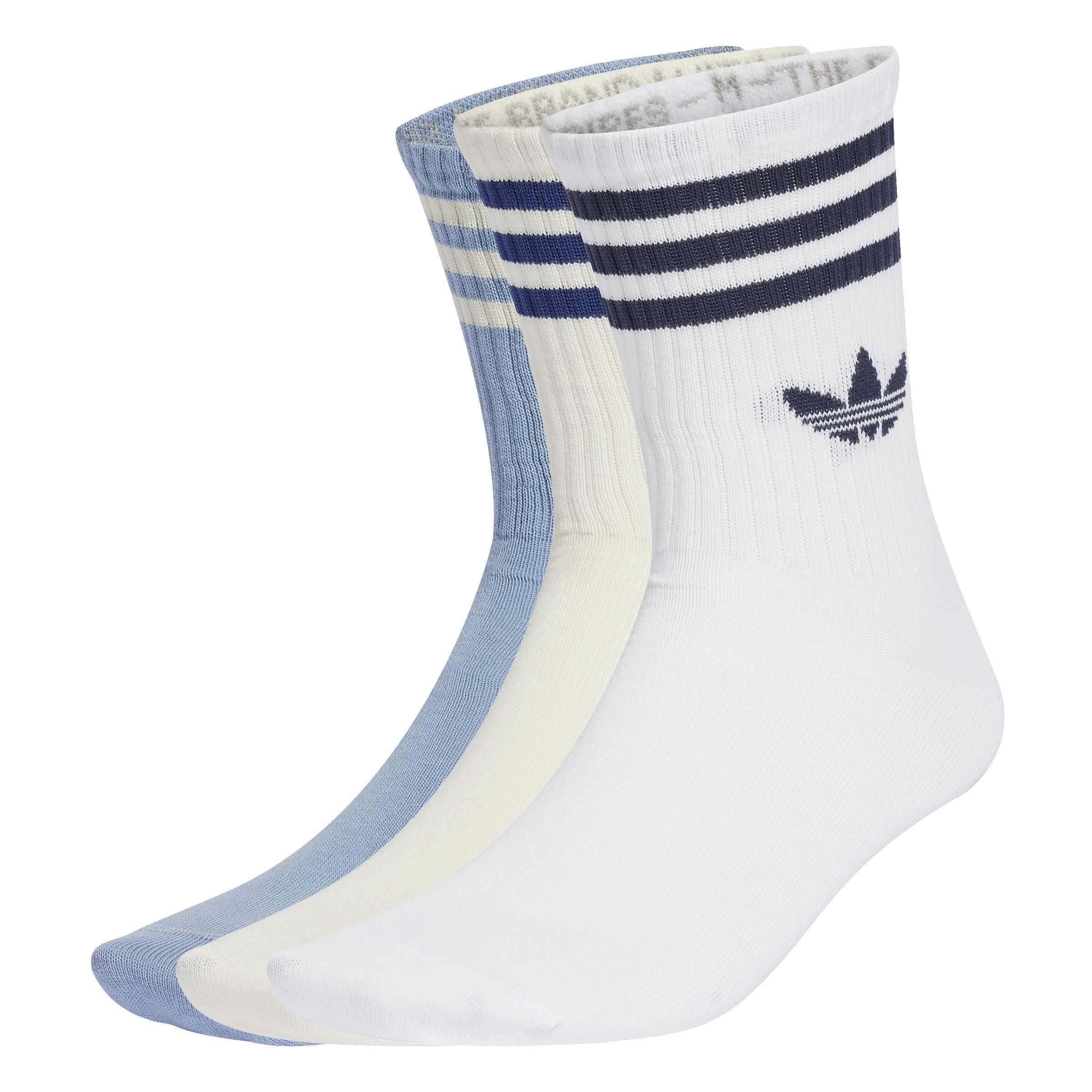 Unisex 3-Stripes Crew Socks 3 Pairs, White, A701_ONE, large image number 3