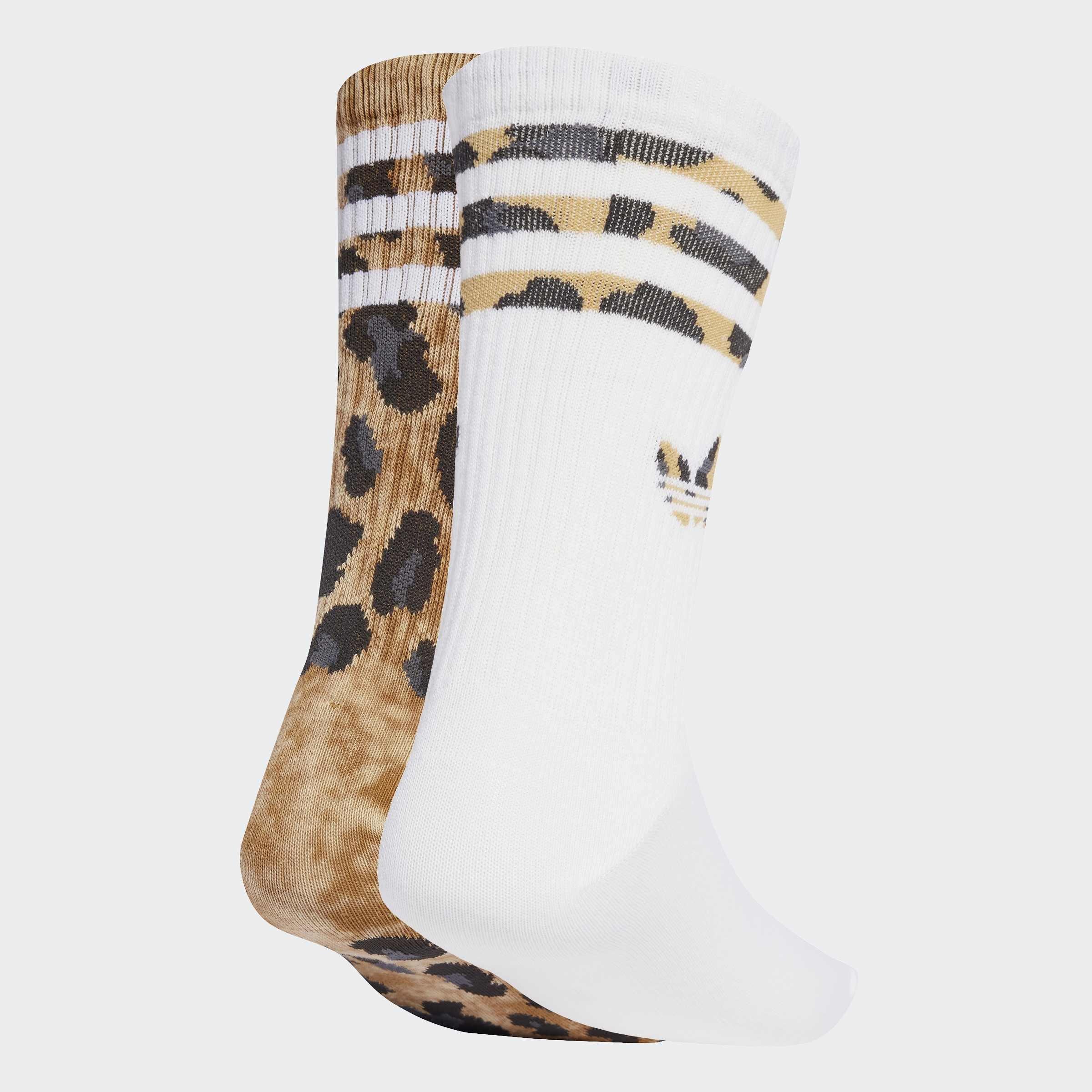 Unisex Leopard Crew Socks - 2 Pairs, Brown, A701_ONE, large image number 0