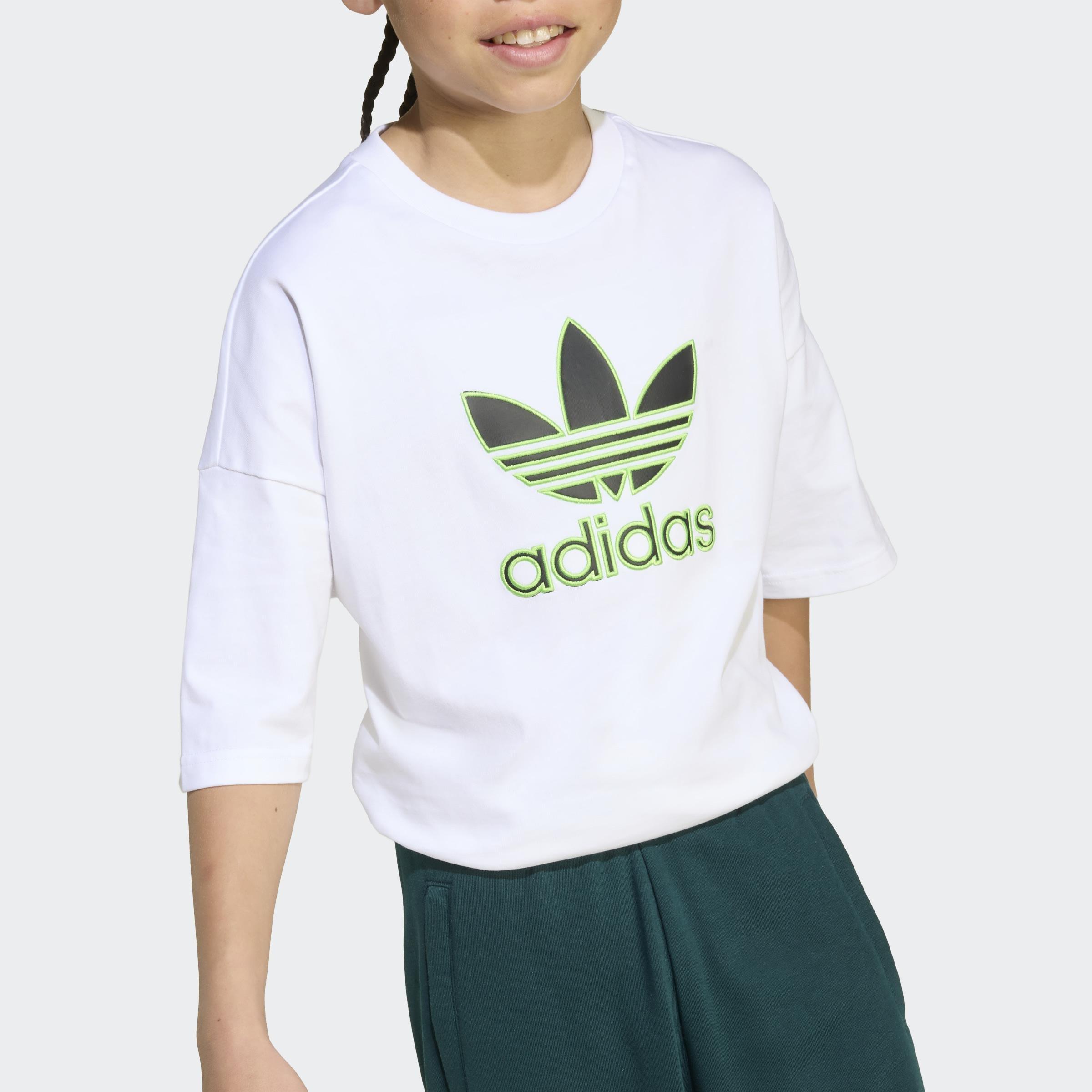 Kids Unisex Oversize Trefoil T-Shirt, White, A701_ONE, large image number 3