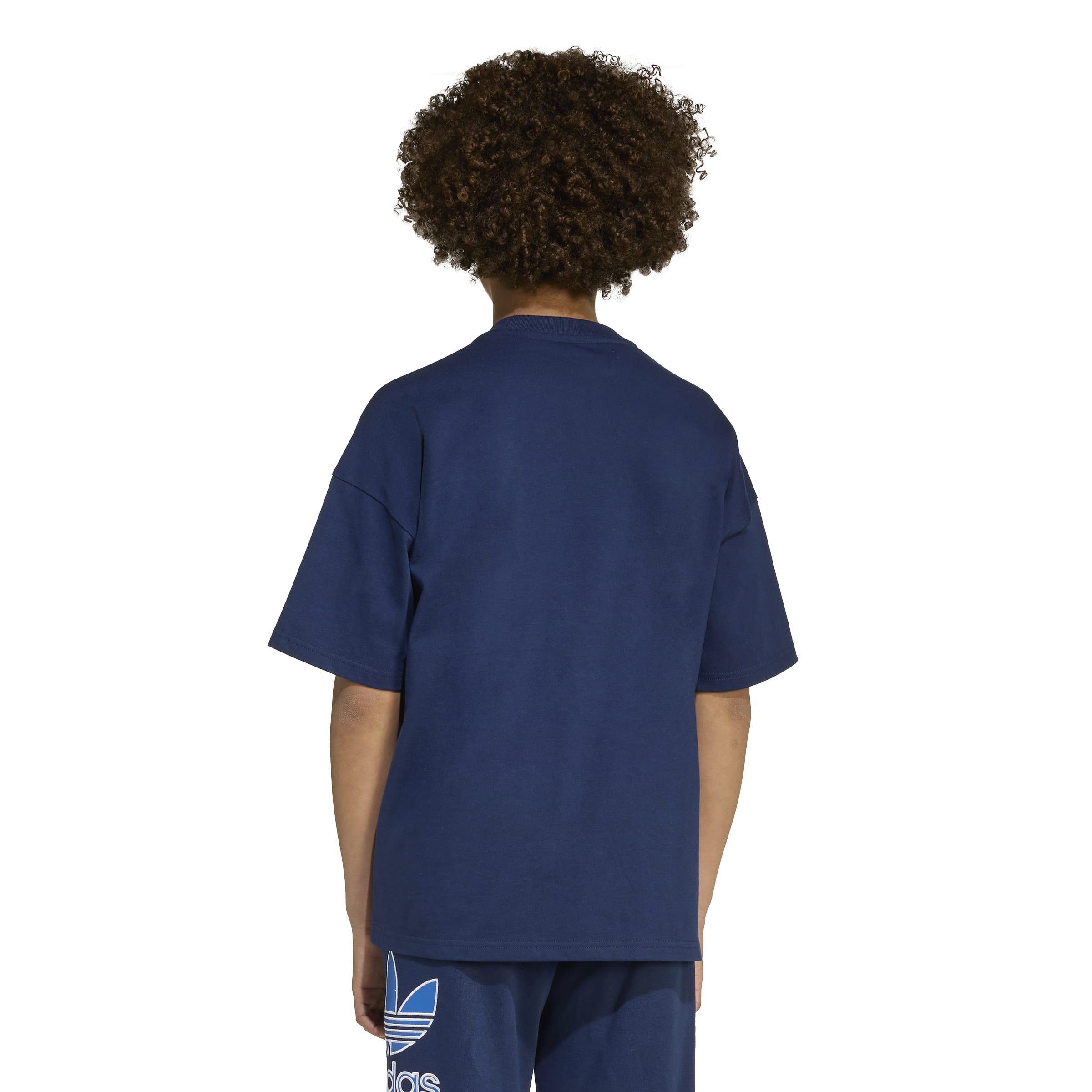 Kids Unisex Oversize Trefoil T-Shirt, Blue, A701_ONE, large image number 2