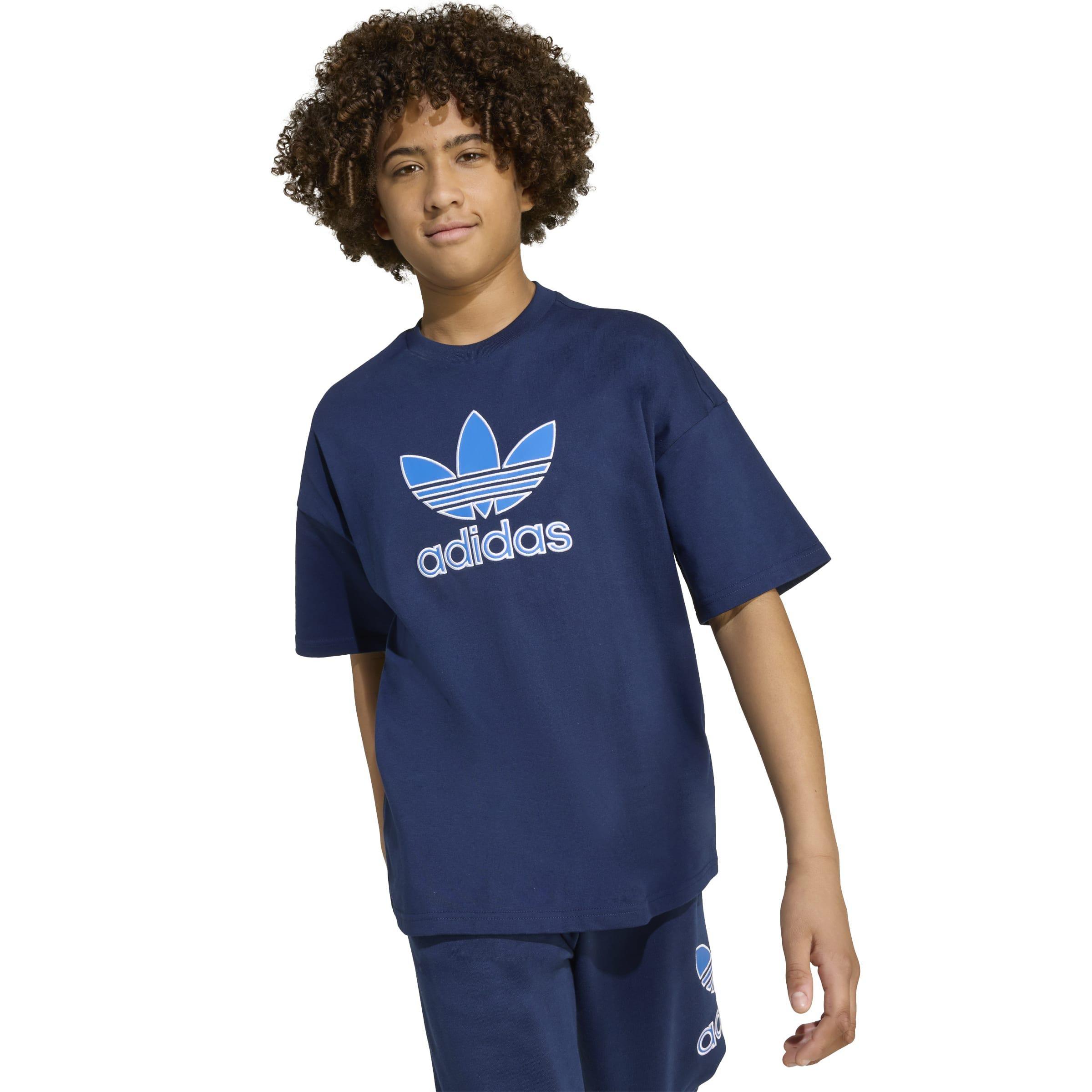 Kids Unisex Oversize Trefoil T-Shirt, Blue, A701_ONE, large image number 3